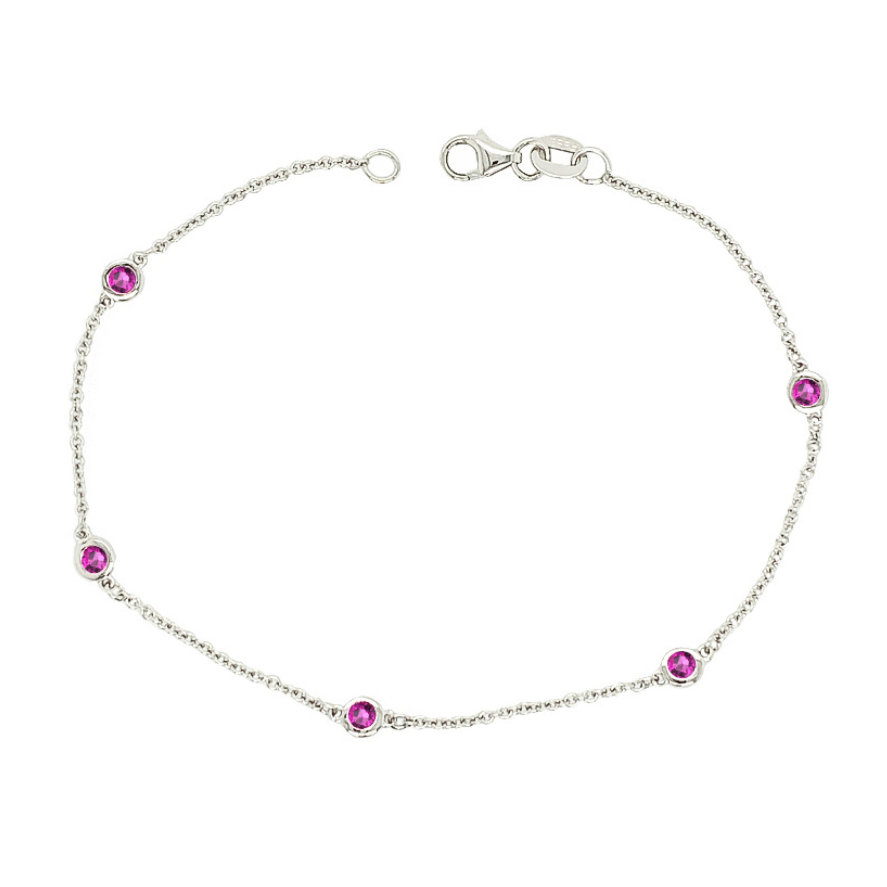 5 Station 0.30Ct Ruby Bracelet, 7" in 14K White Gold