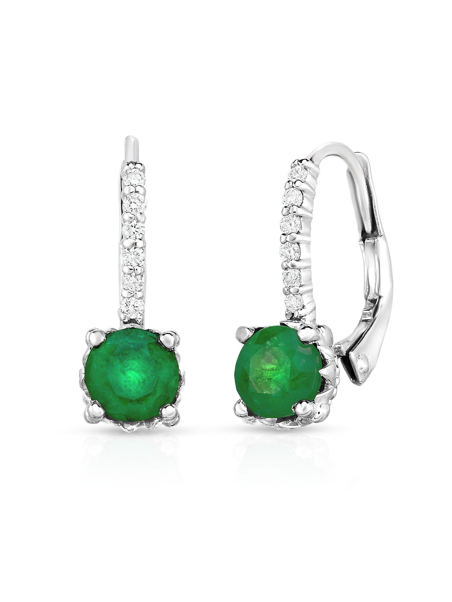 Blue Sapphire & 0.08Ct Diamond Leverback Earrings in 14K White Gold