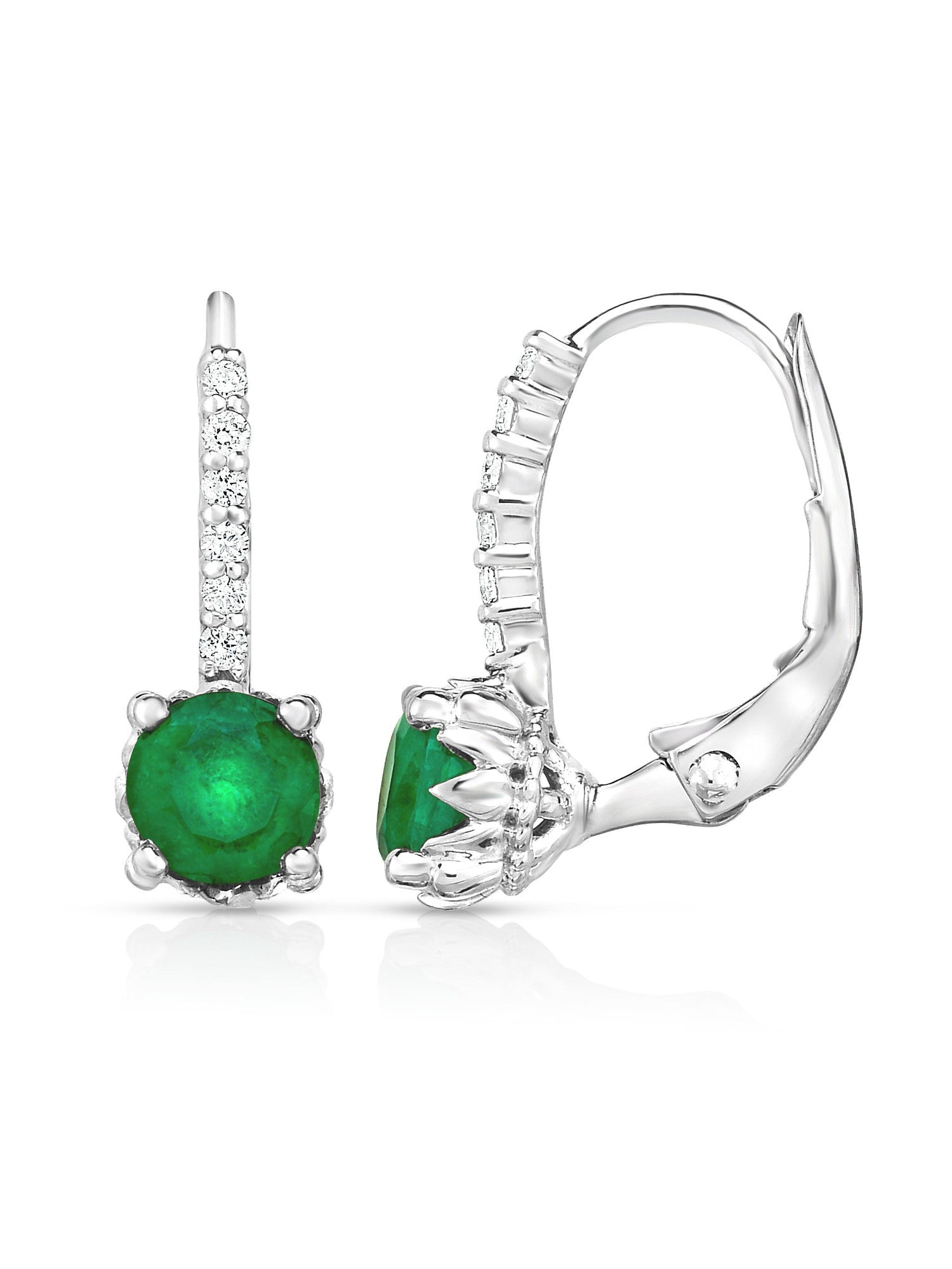 Blue Sapphire & 0.08Ct Diamond Leverback Earrings in 14K White Gold