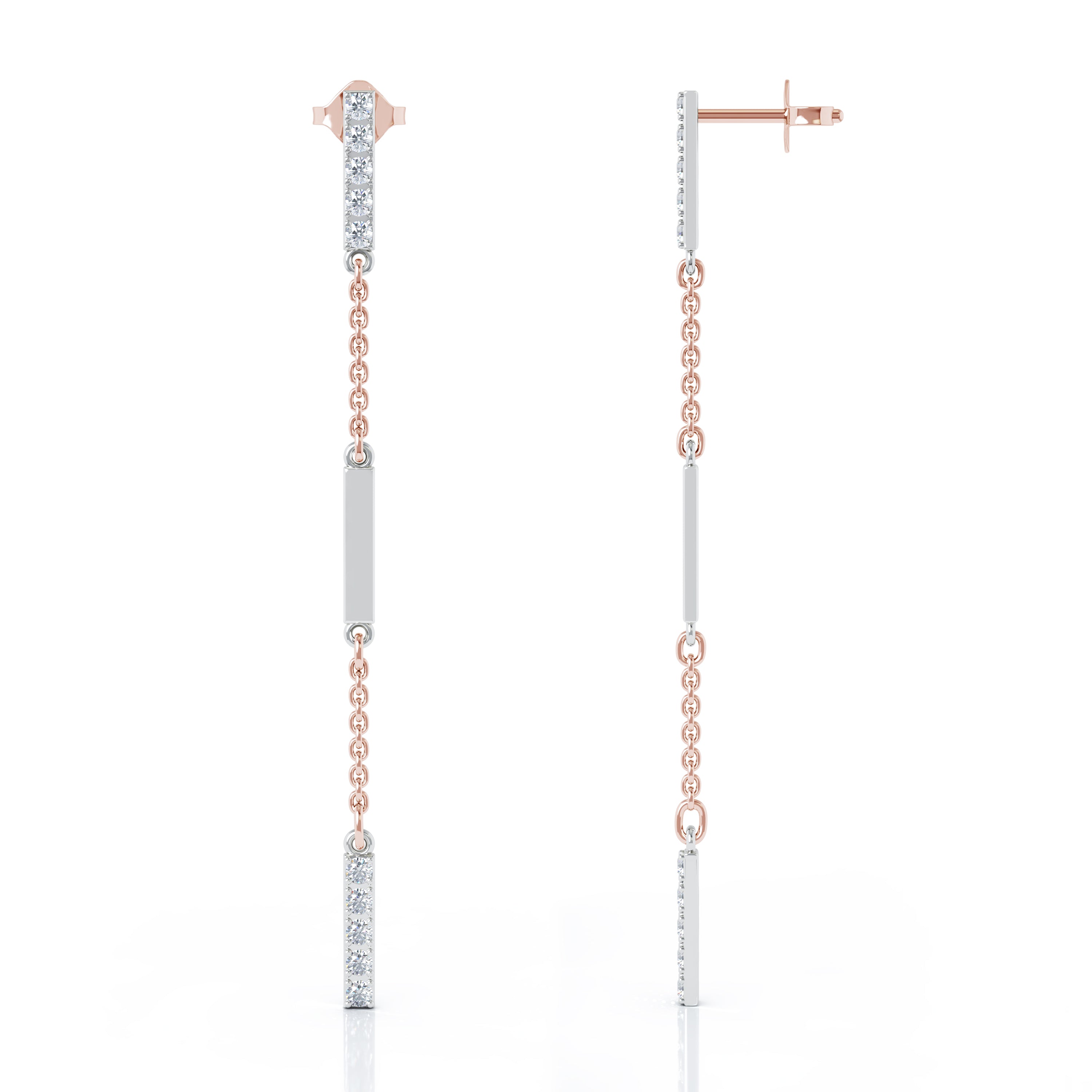 0.35Ct Diamond & Gold Bar Chain Station Earrings in 14K Gold