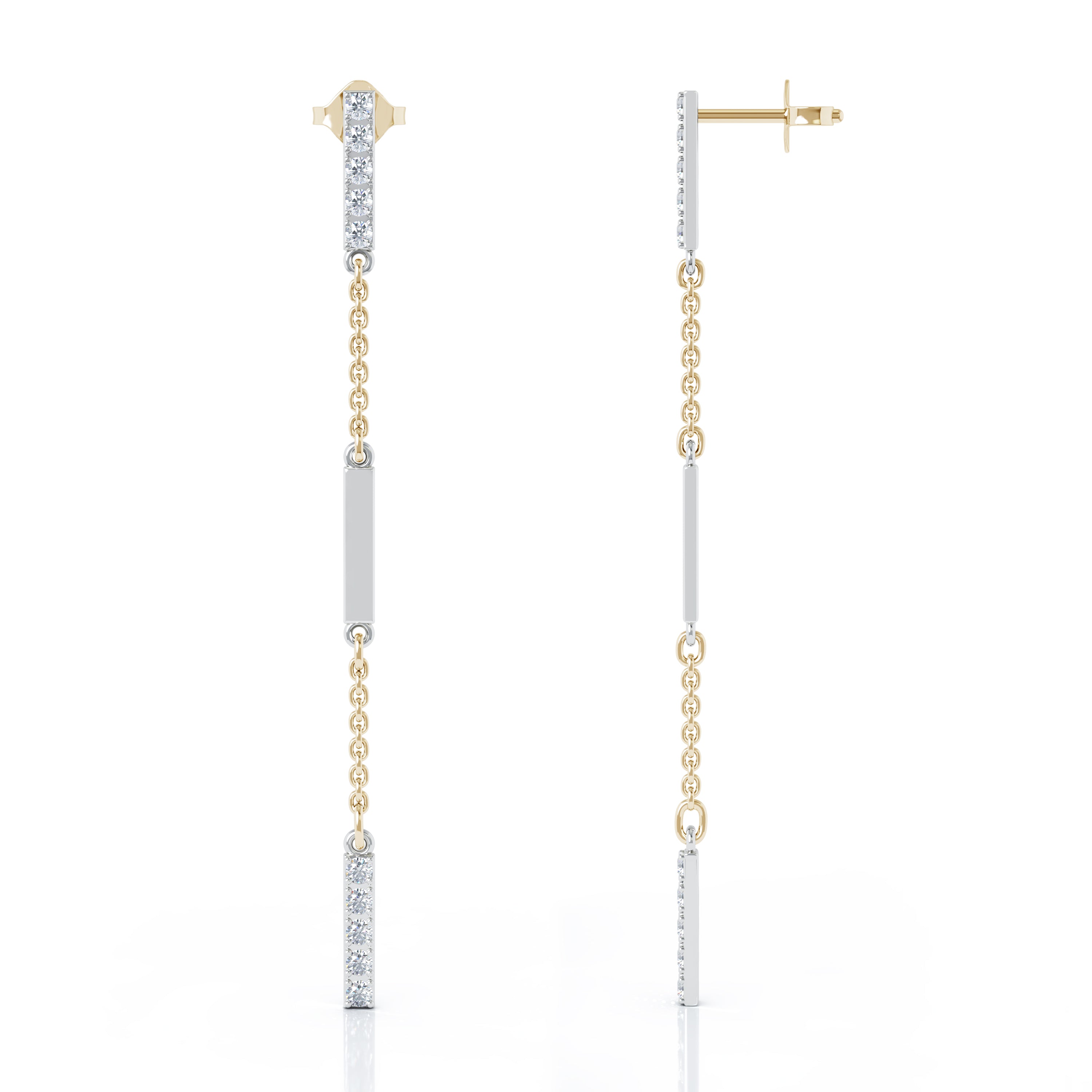0.35Ct Diamond & Gold Bar Chain Station Earrings in 14K Gold