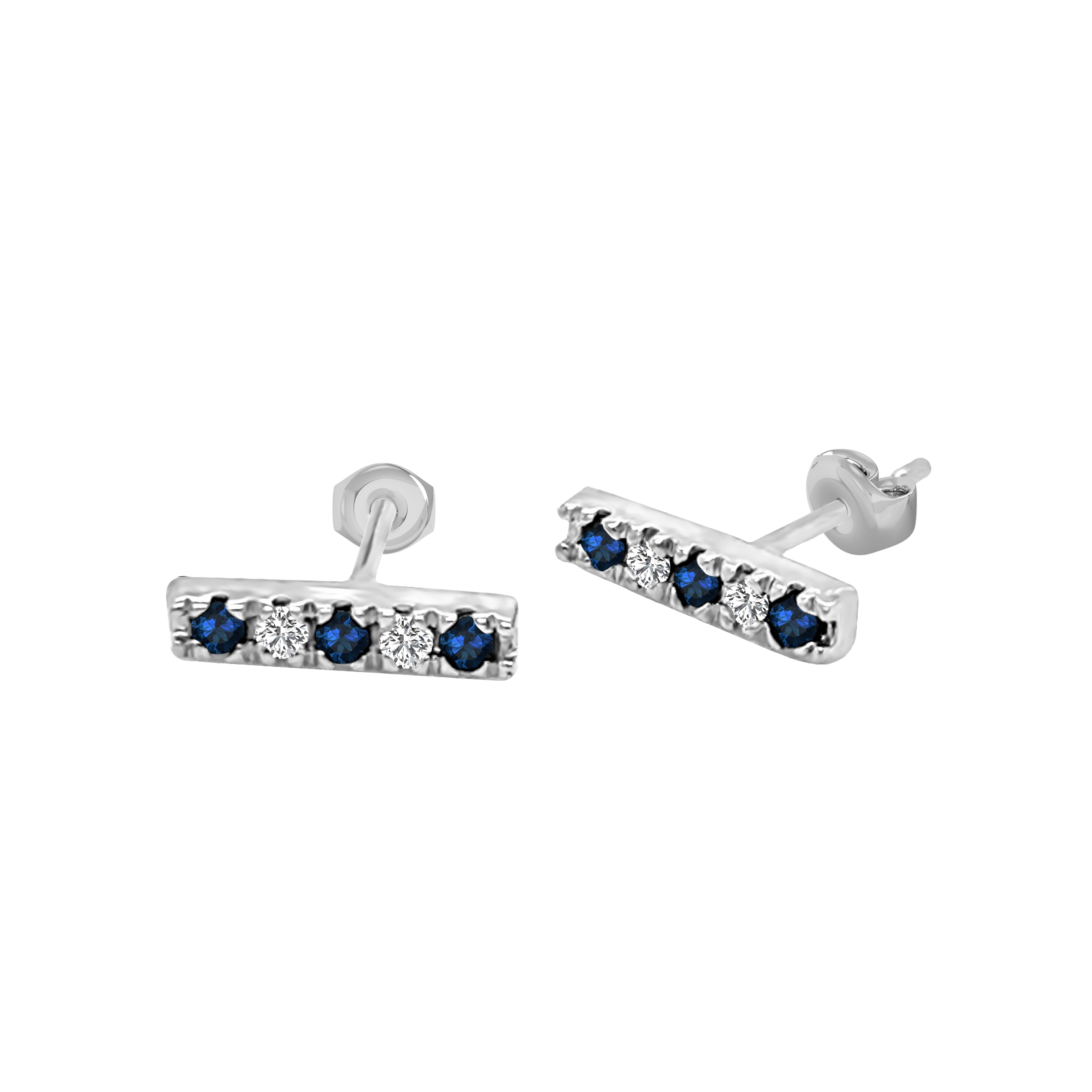 Gemstone & 0.10Ct Diamond Bar Earrings in 14K Gold