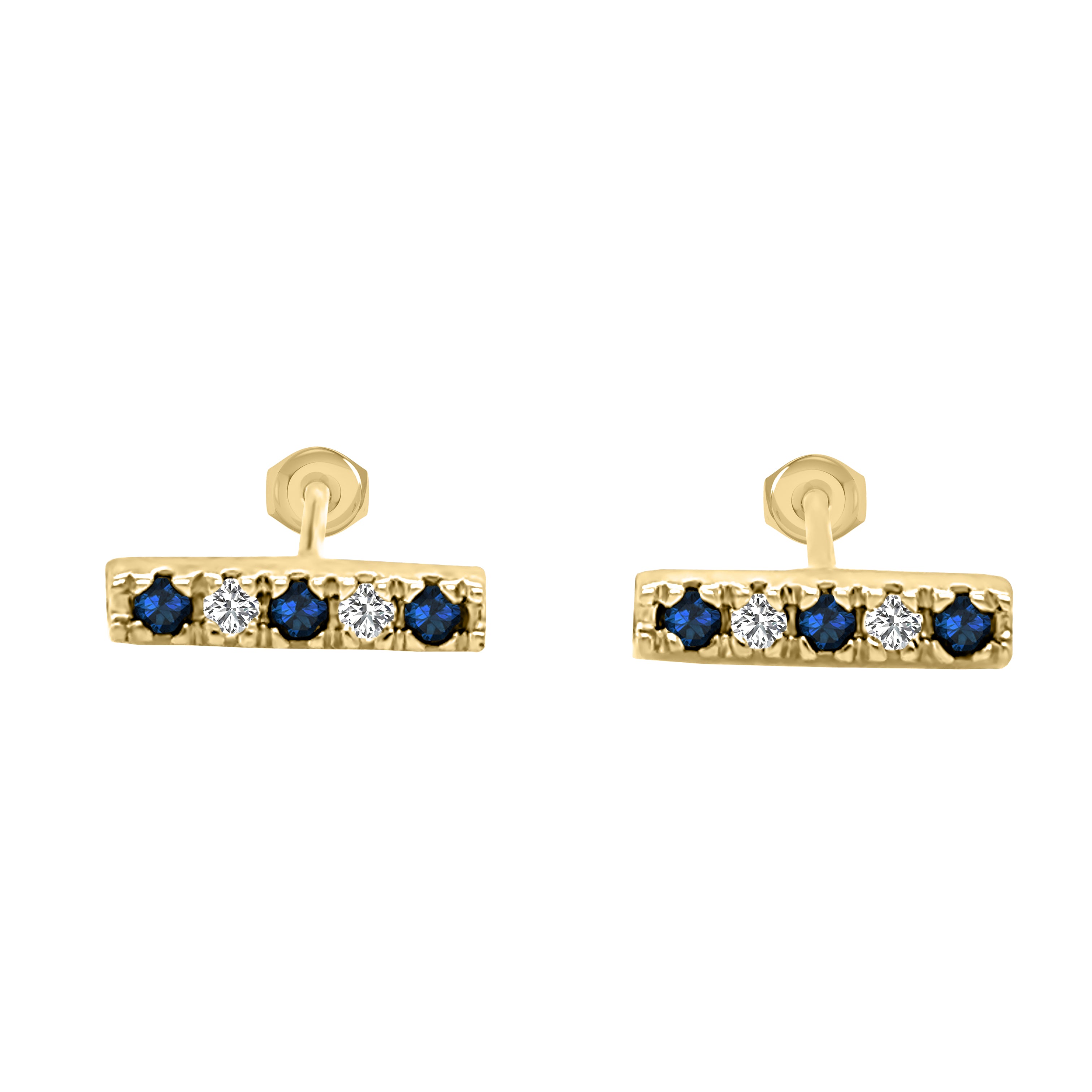 Gemstone & 0.10Ct Diamond Bar Earrings in 14K Gold