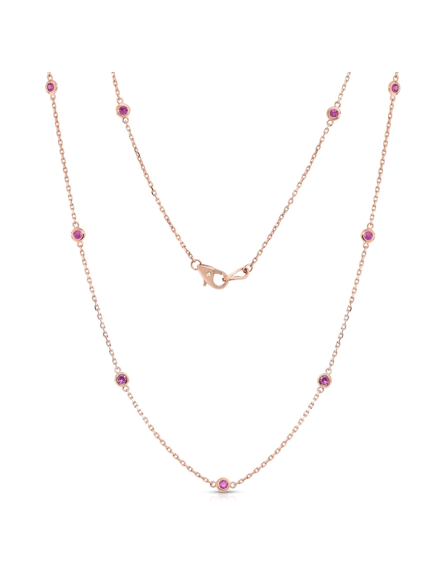 10 Station 1.00Ct Gemstone Necklace, 18" in 14K Gold