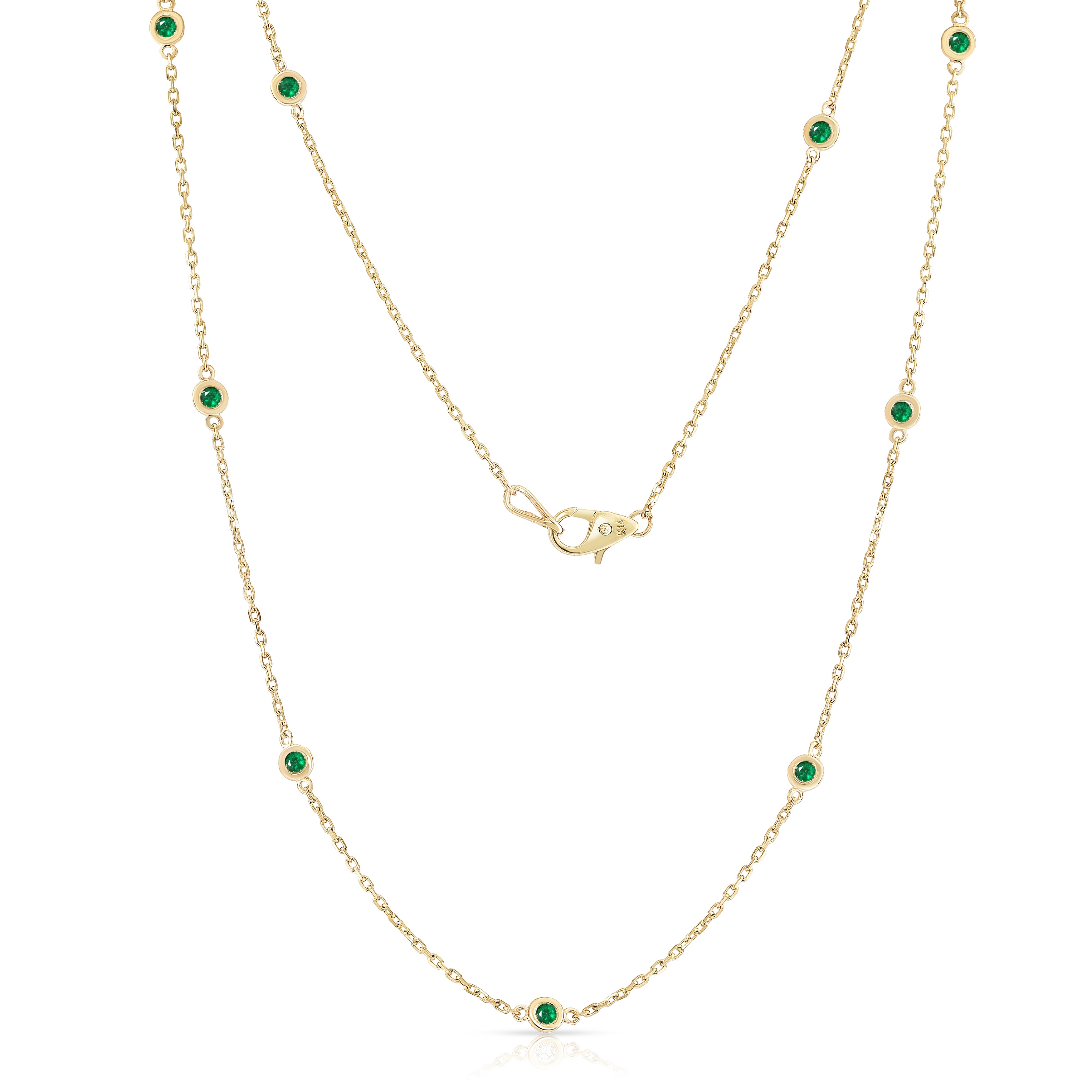 10 Station 1.00Ct Gemstone Necklace, 18" in 14K Gold