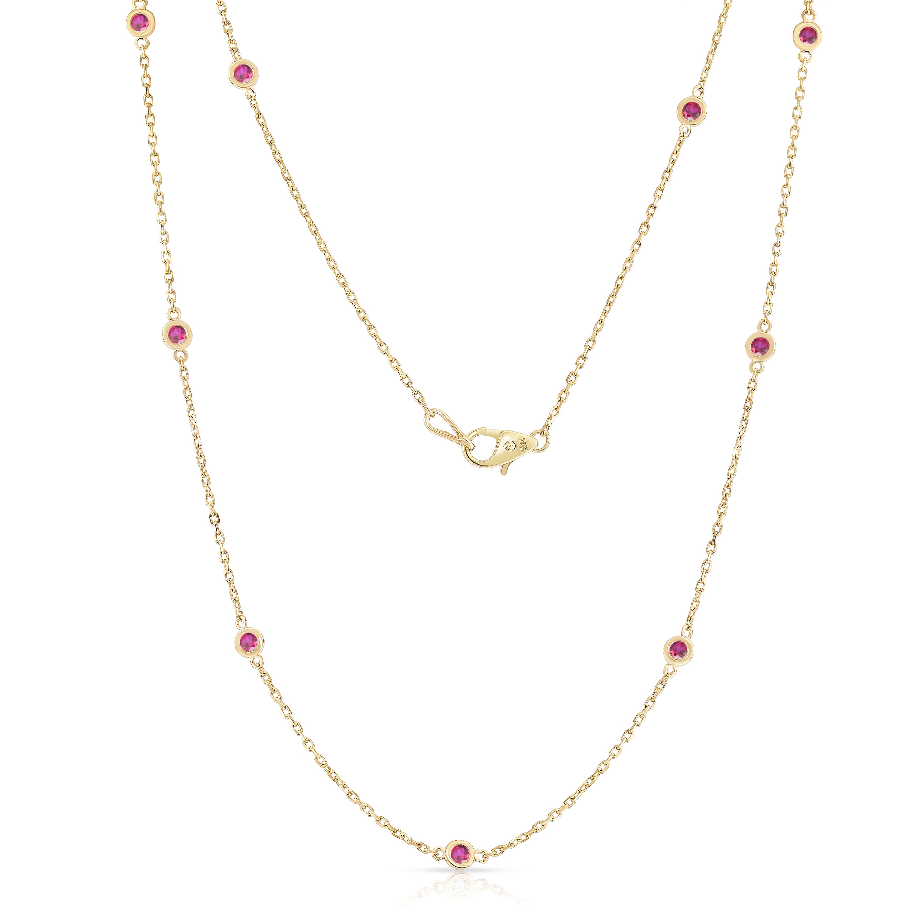 10 Station 1.00Ct Gemstone Necklace, 18" in 14K Gold