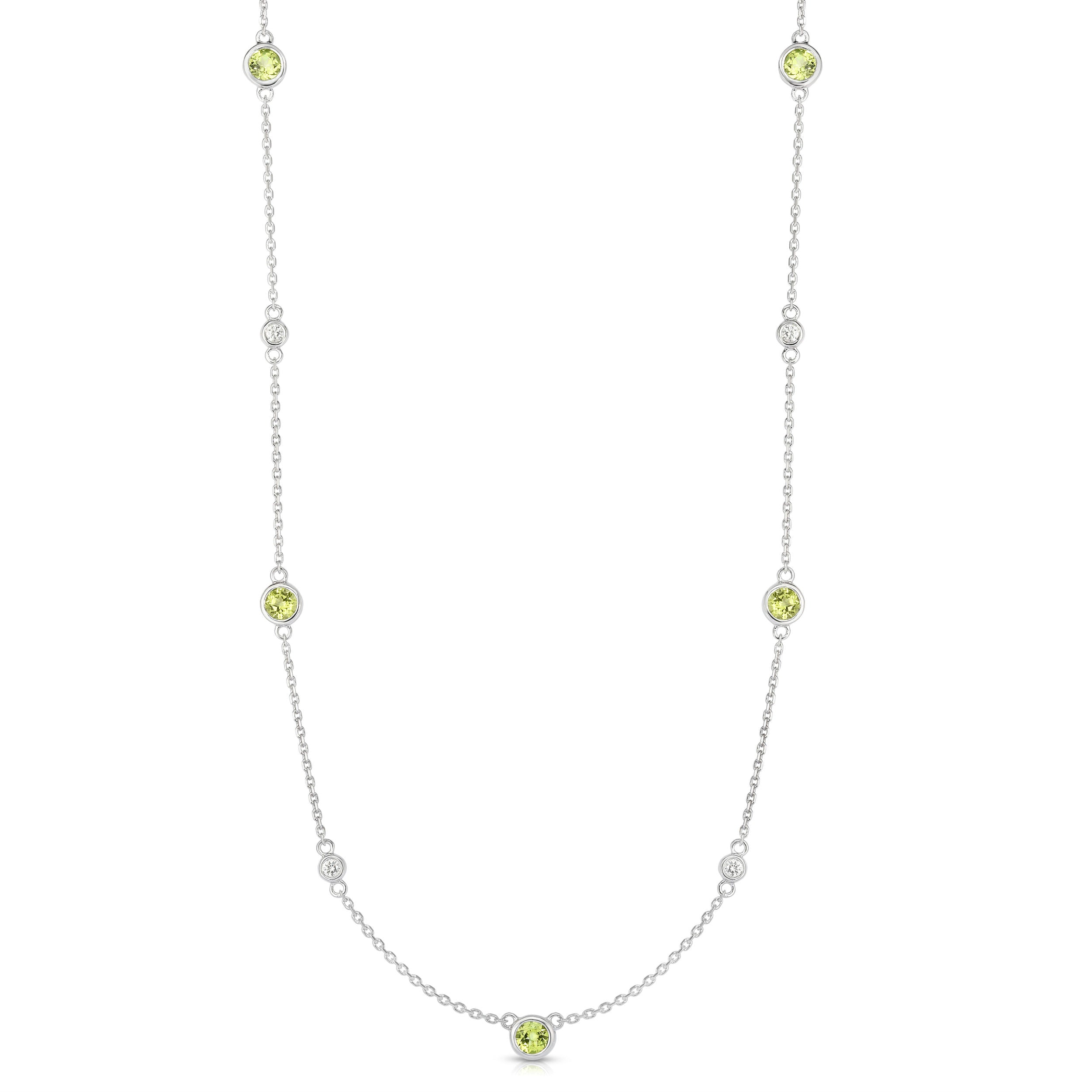 11 Station 2.00Ct Gemstone & 0.30Ct Diamond Necklace, 17-18" Chain in 14K White Gold