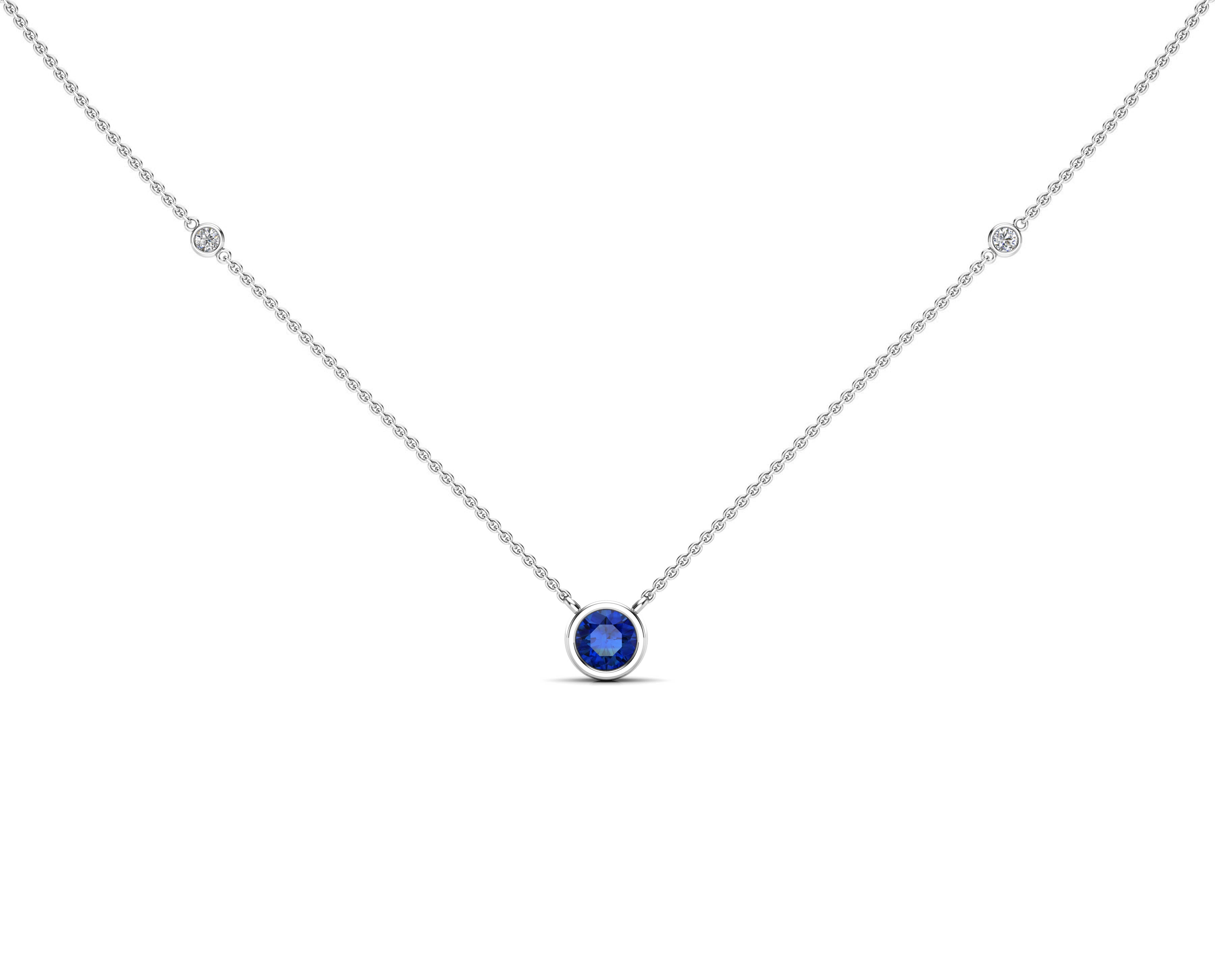 5MM Sapphire & Diamond Accent Necklace, 16"-18" in 14K Gold