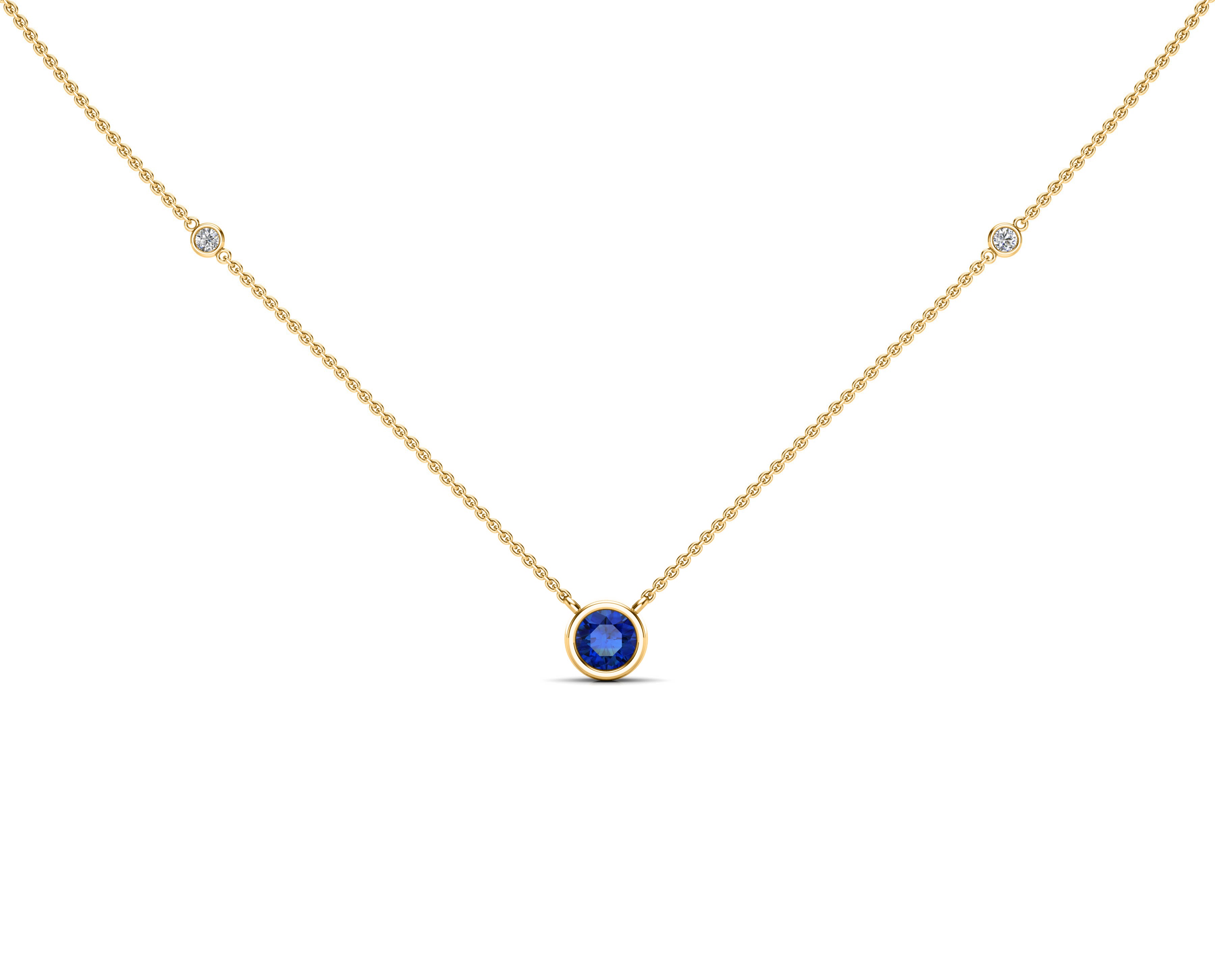 5MM Sapphire & Diamond Accent Necklace, 16"-18" in 14K Gold