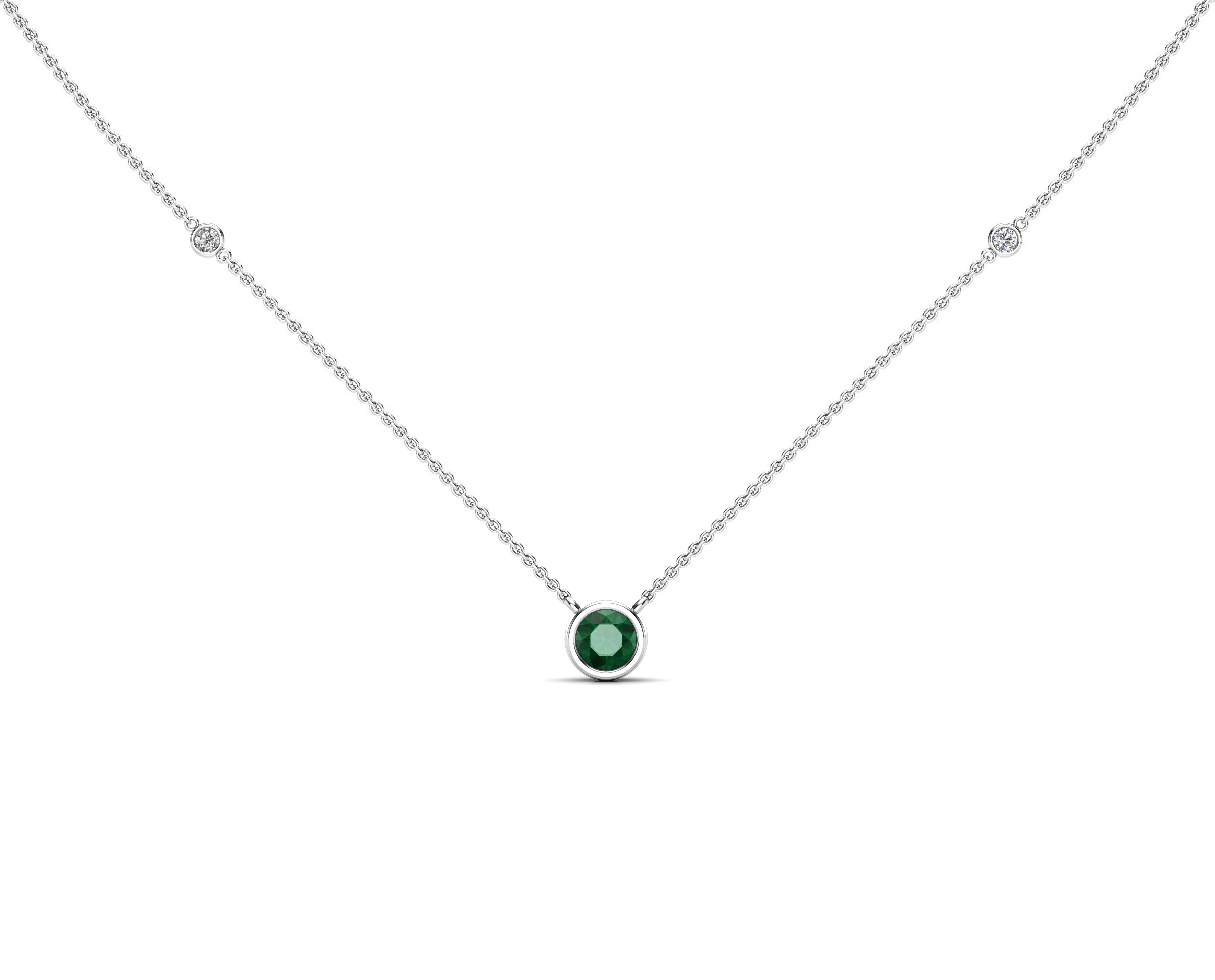 5MM Gemstone & Diamond Accent Necklace, 16"-18" in 14K Gold