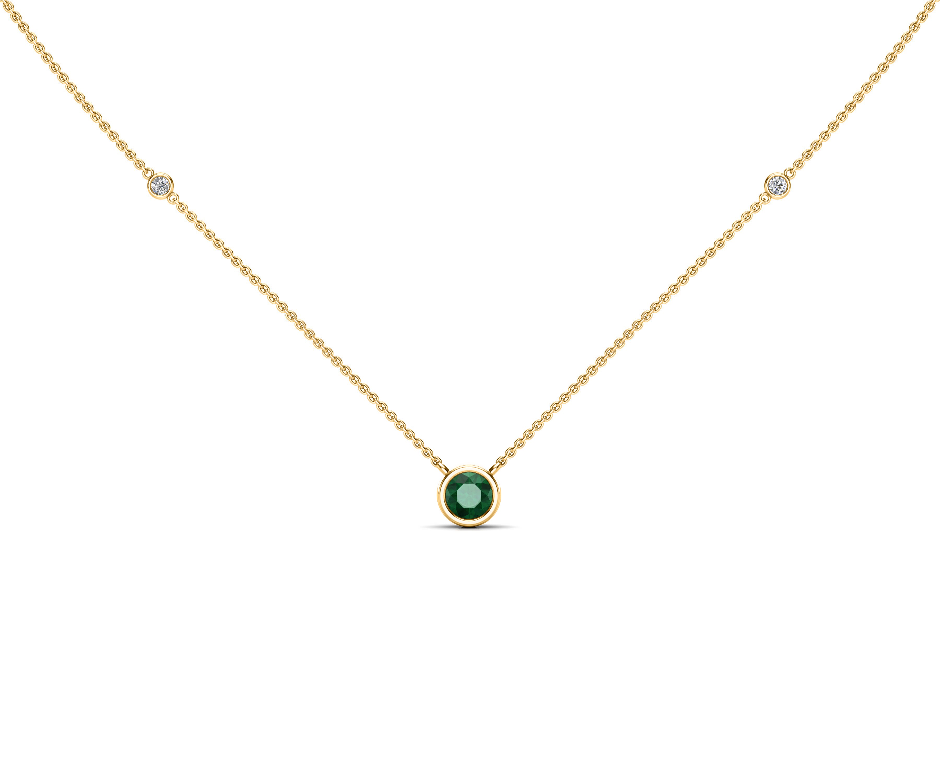 5MM Gemstone & Diamond Accent Necklace, 16"-18" in 14K Gold