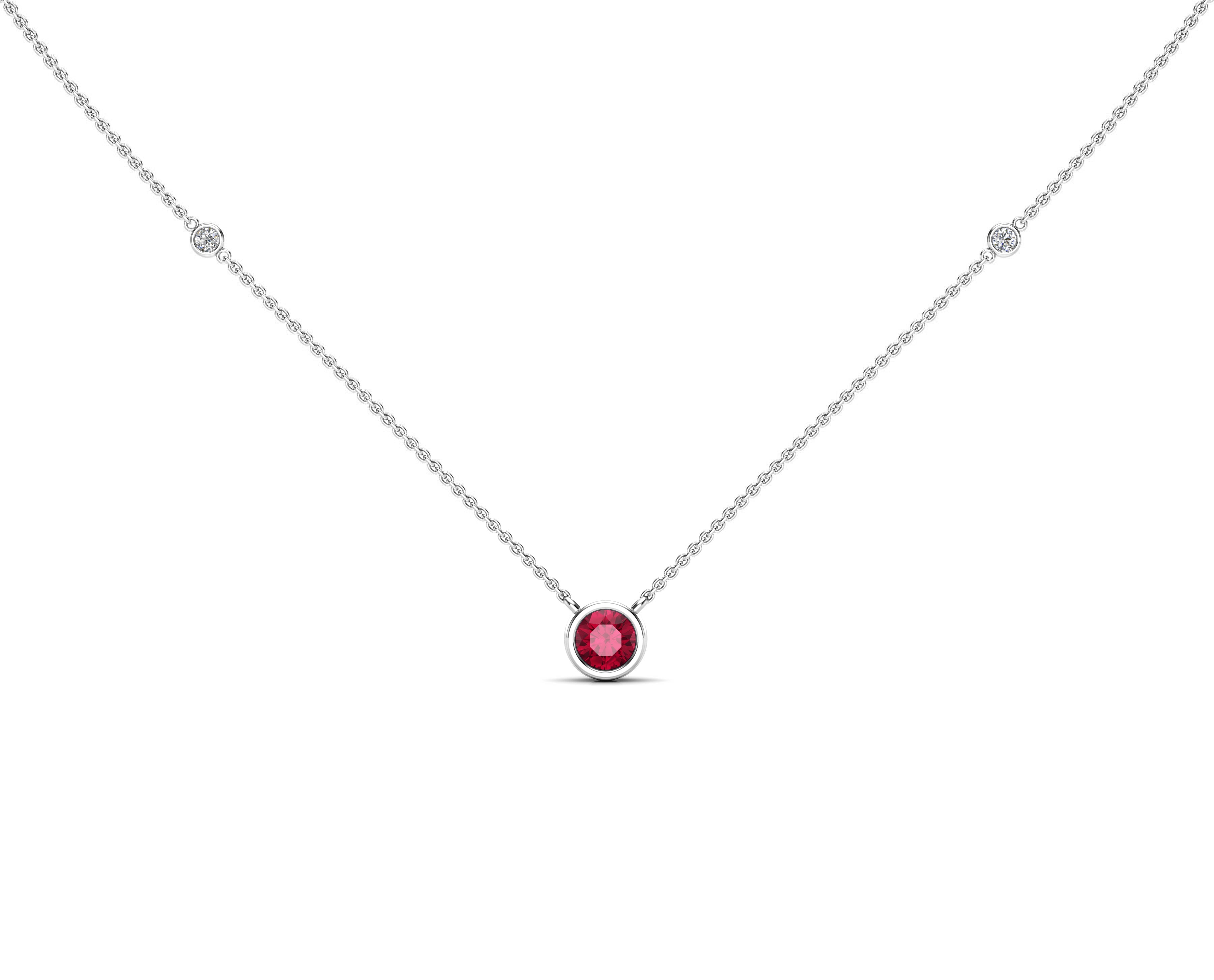 5MM Gemstone & Diamond Accent Necklace, 16"-18" in 14K Gold