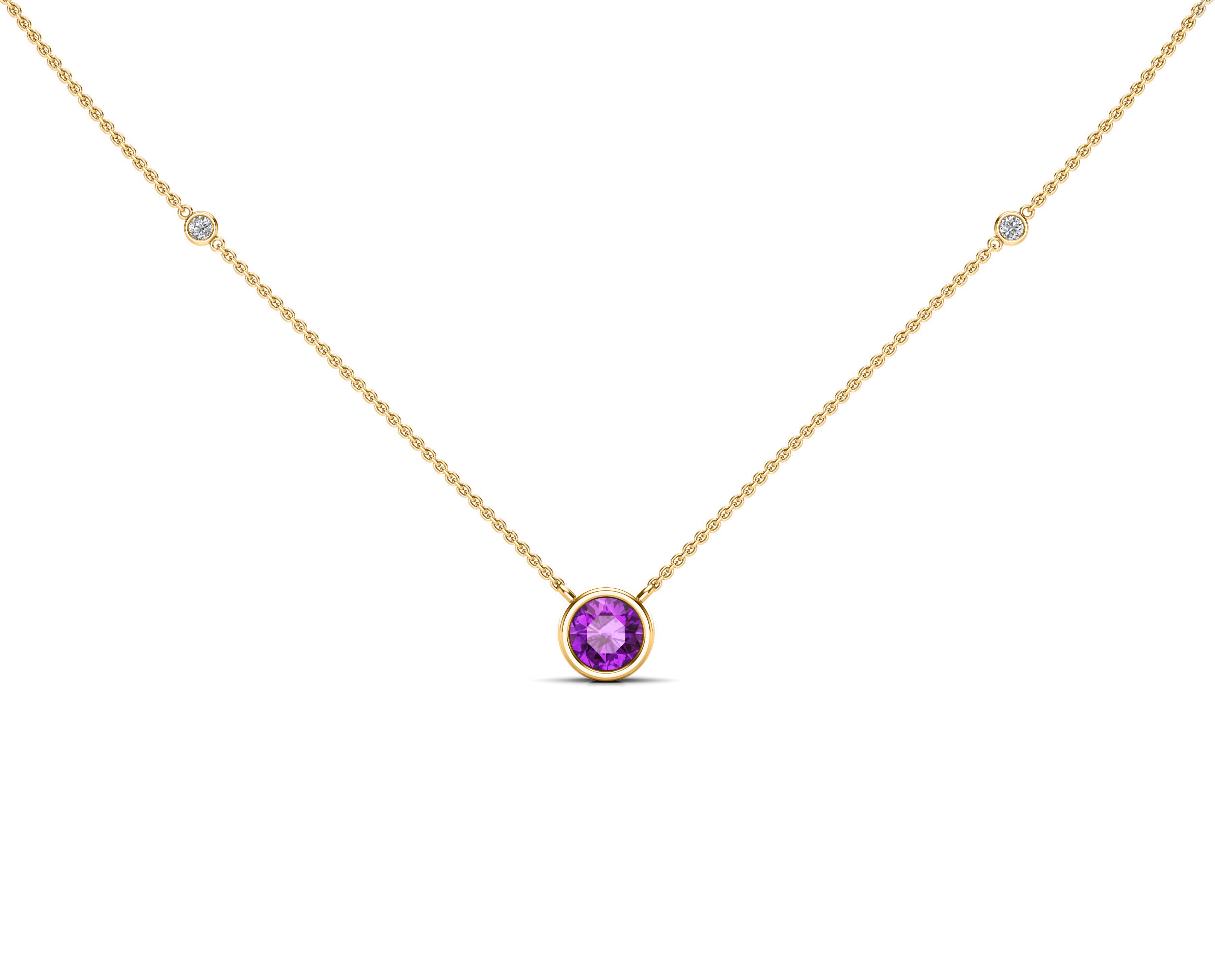 6MM Gemstone & 0.06Ct White Diamond Accent Necklace, 16"-18" in 14K Gold