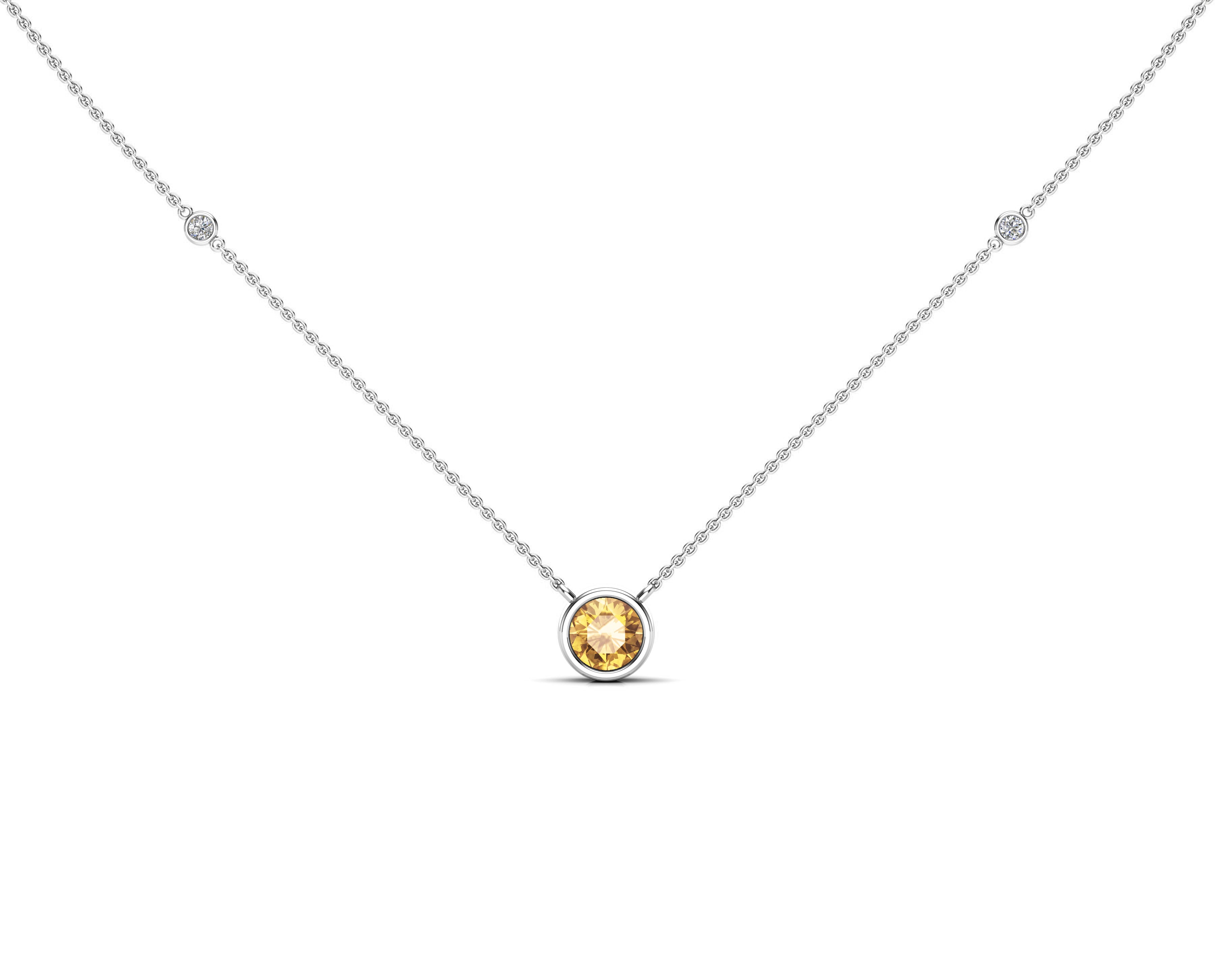 6MM Gemstone & 0.06Ct White Diamond Accent Necklace, 16"-18" in 14K Gold