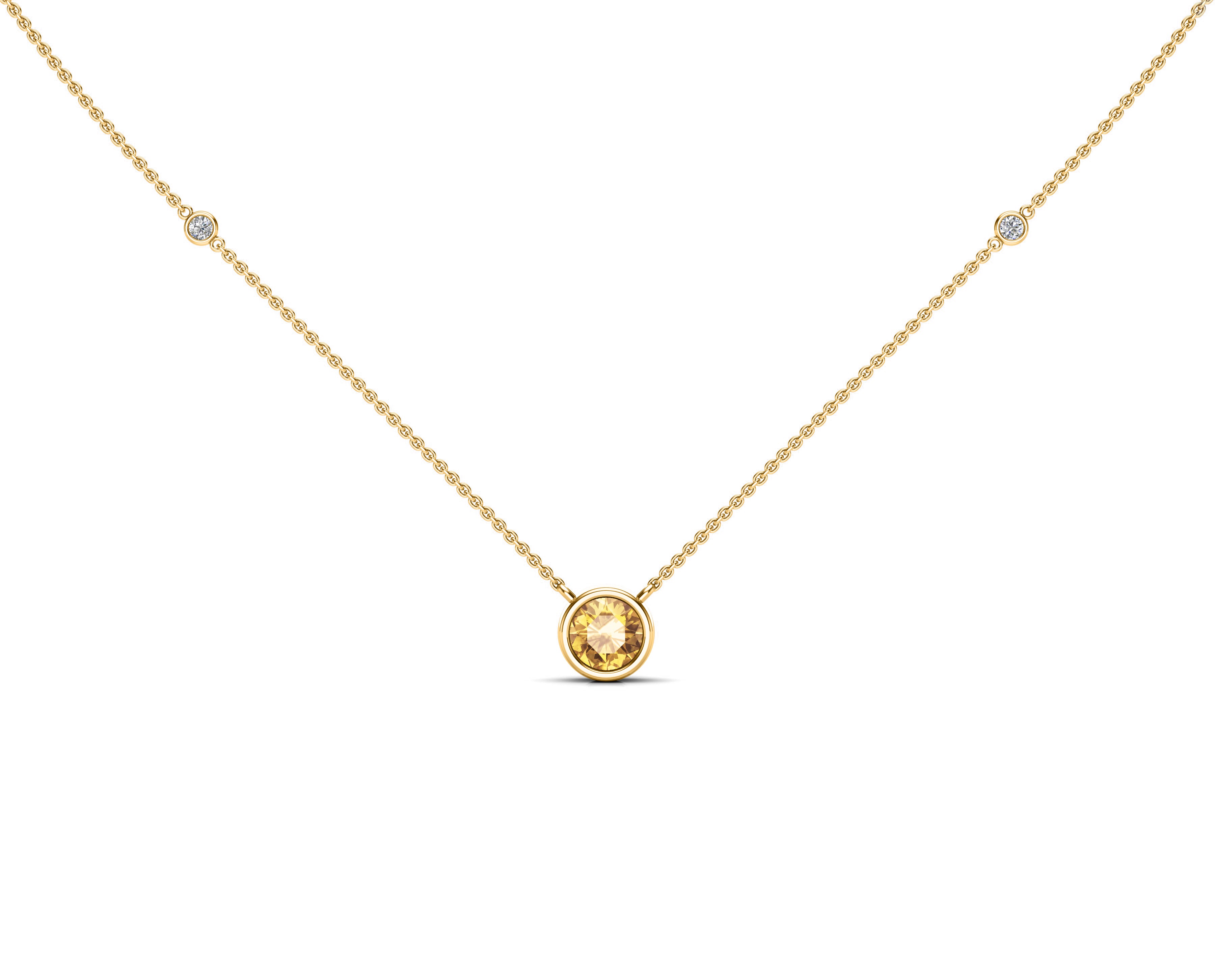 6MM Gemstone & 0.06Ct White Diamond Accent Necklace, 16"-18" in 14K Gold