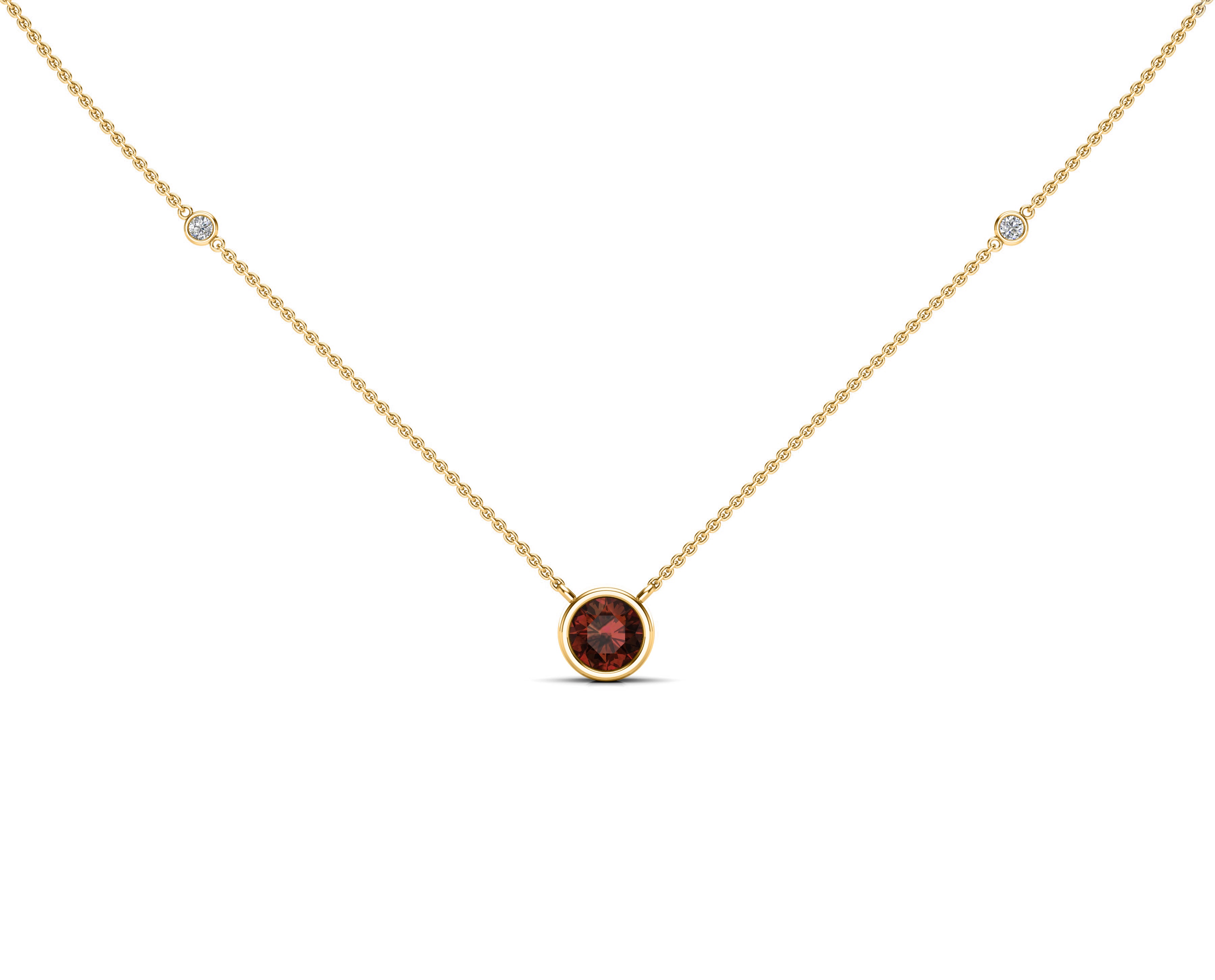 6MM Gemstone & 0.06Ct White Diamond Accent Necklace, 16"-18" in 14K Gold