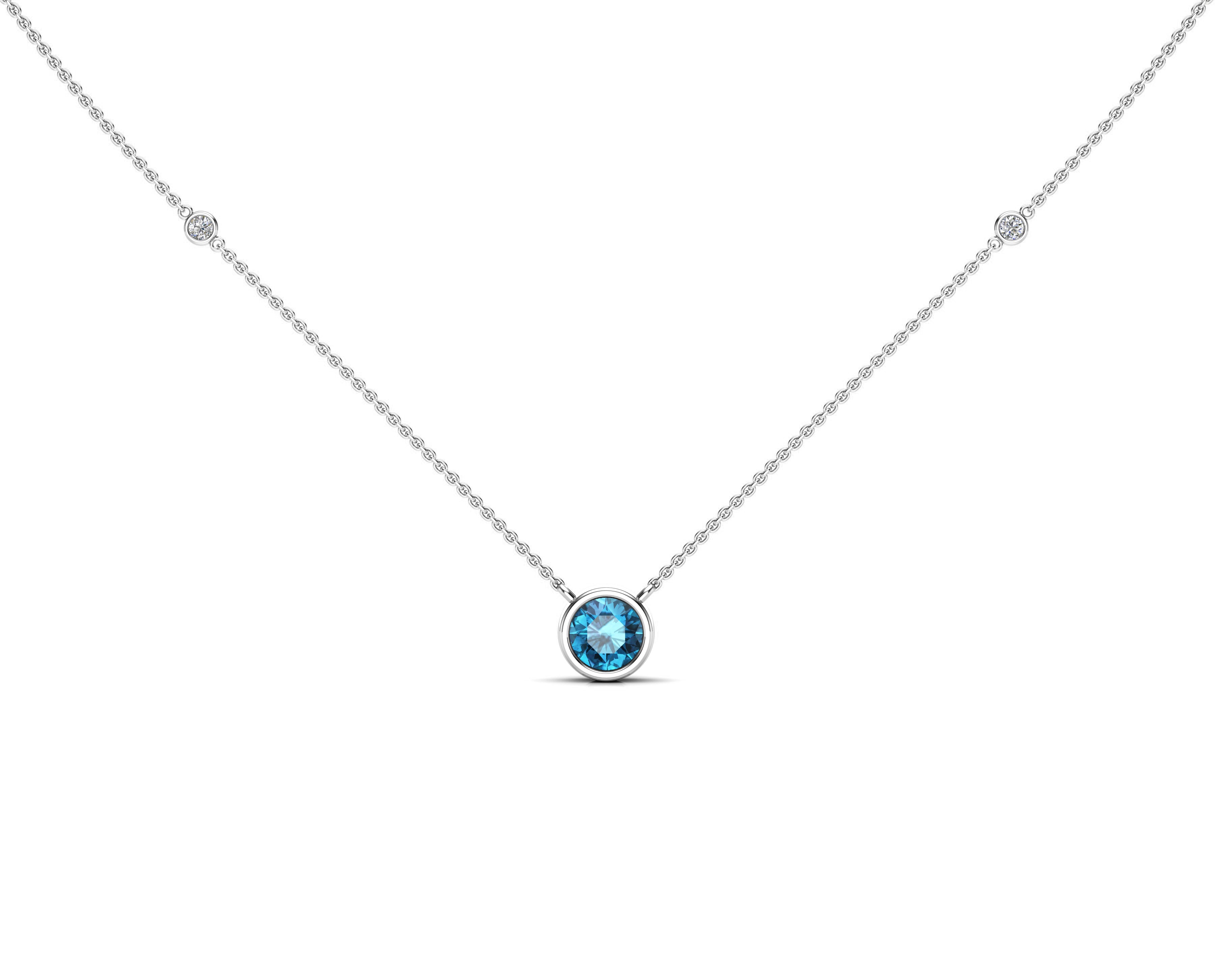 6MM Gemstone & 0.06Ct White Diamond Accent Necklace, 16"-18" in 14K Gold