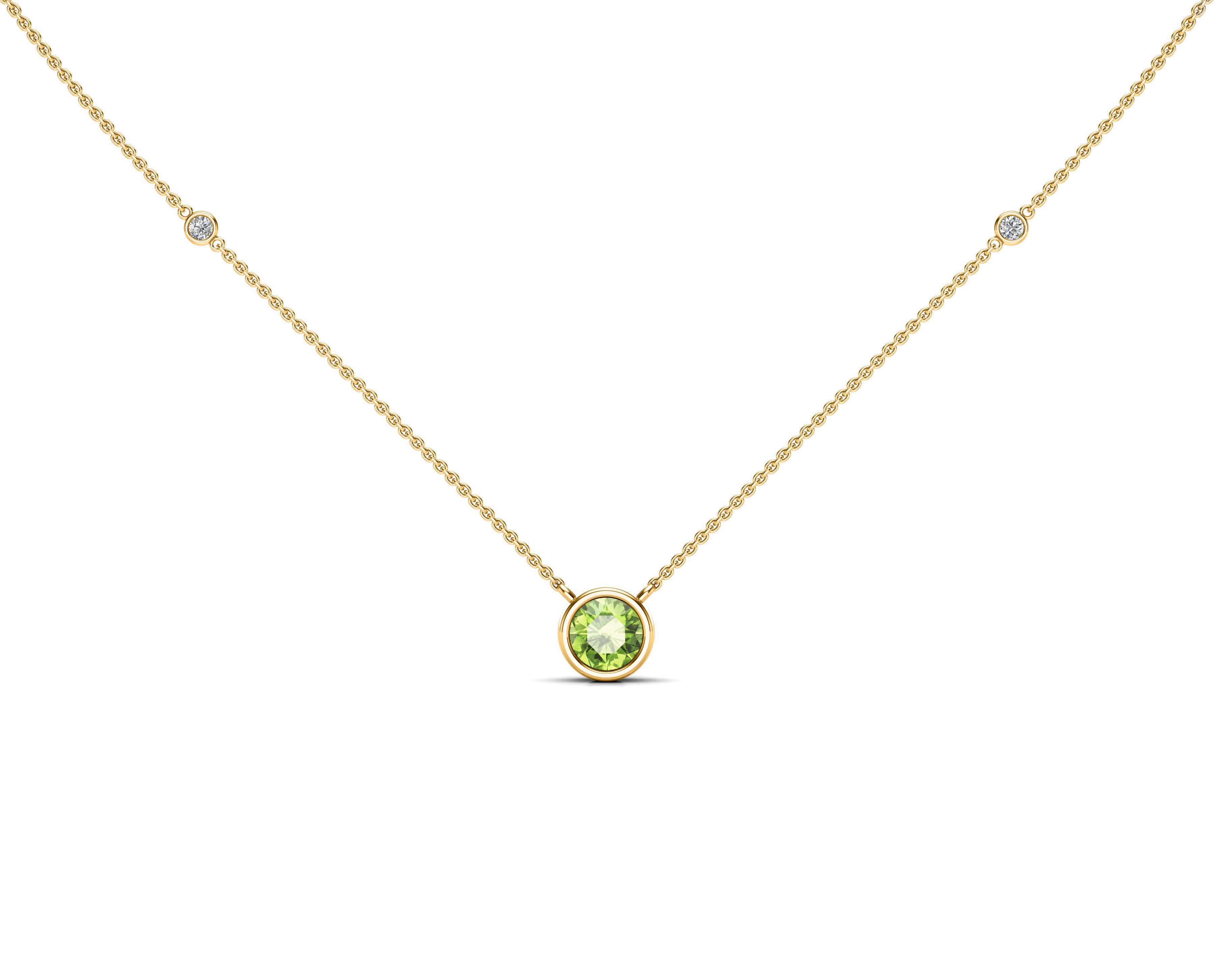 6MM Gemstone & 0.06Ct White Diamond Accent Necklace, 16"-18" in 14K Gold