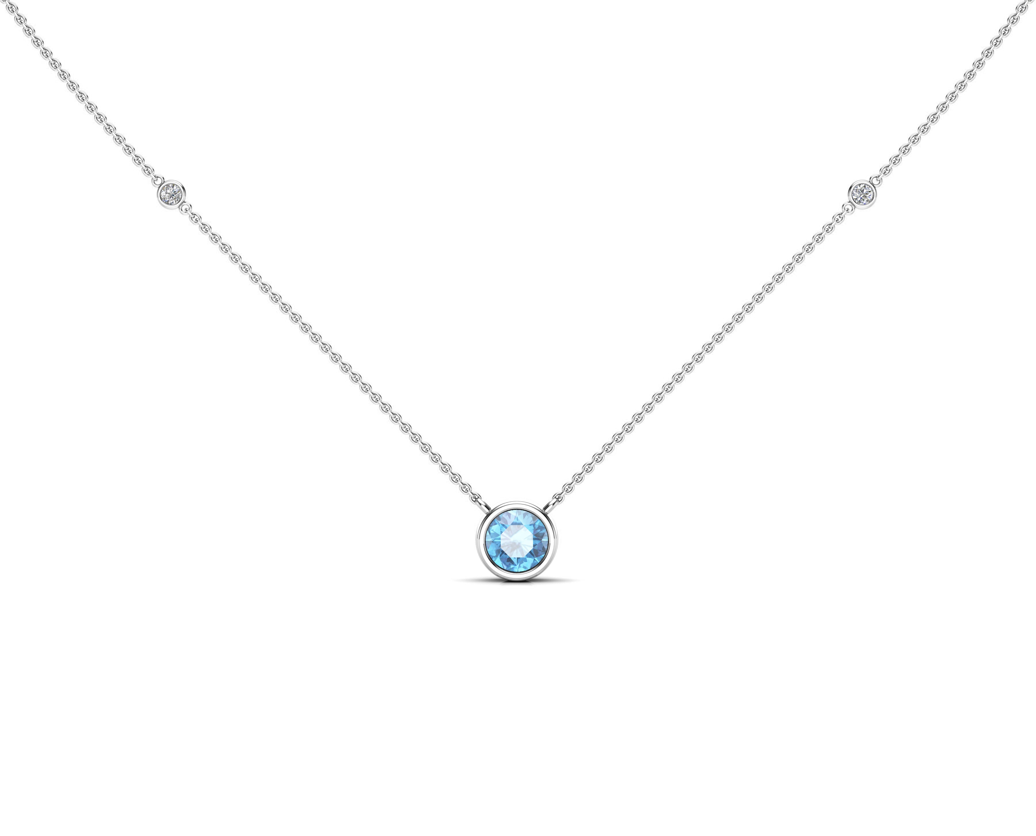 6MM Gemstone & 0.06Ct White Diamond Accent Necklace, 16"-18" in 14K Gold