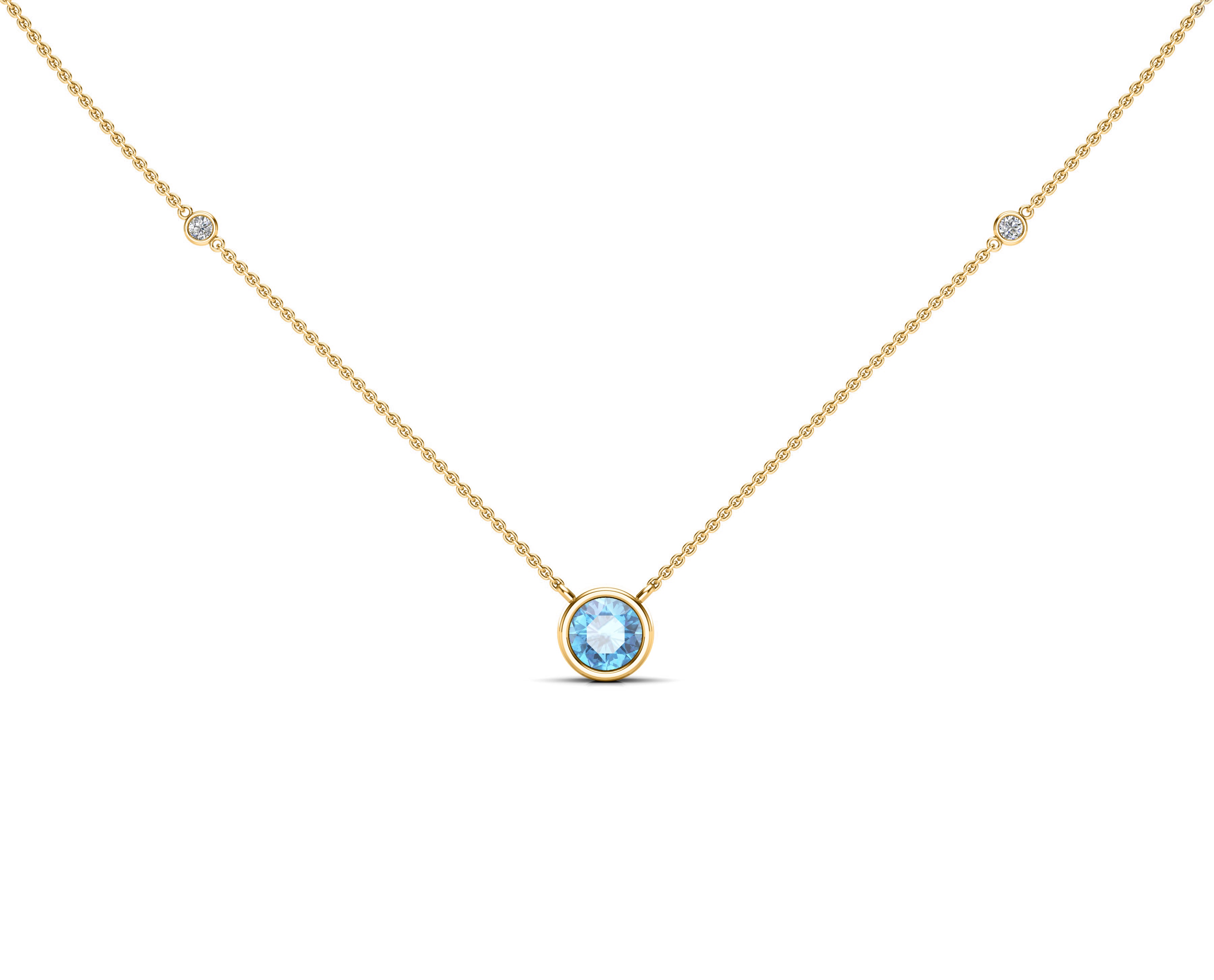6MM Gemstone & 0.06Ct White Diamond Accent Necklace, 16"-18" in 14K Gold