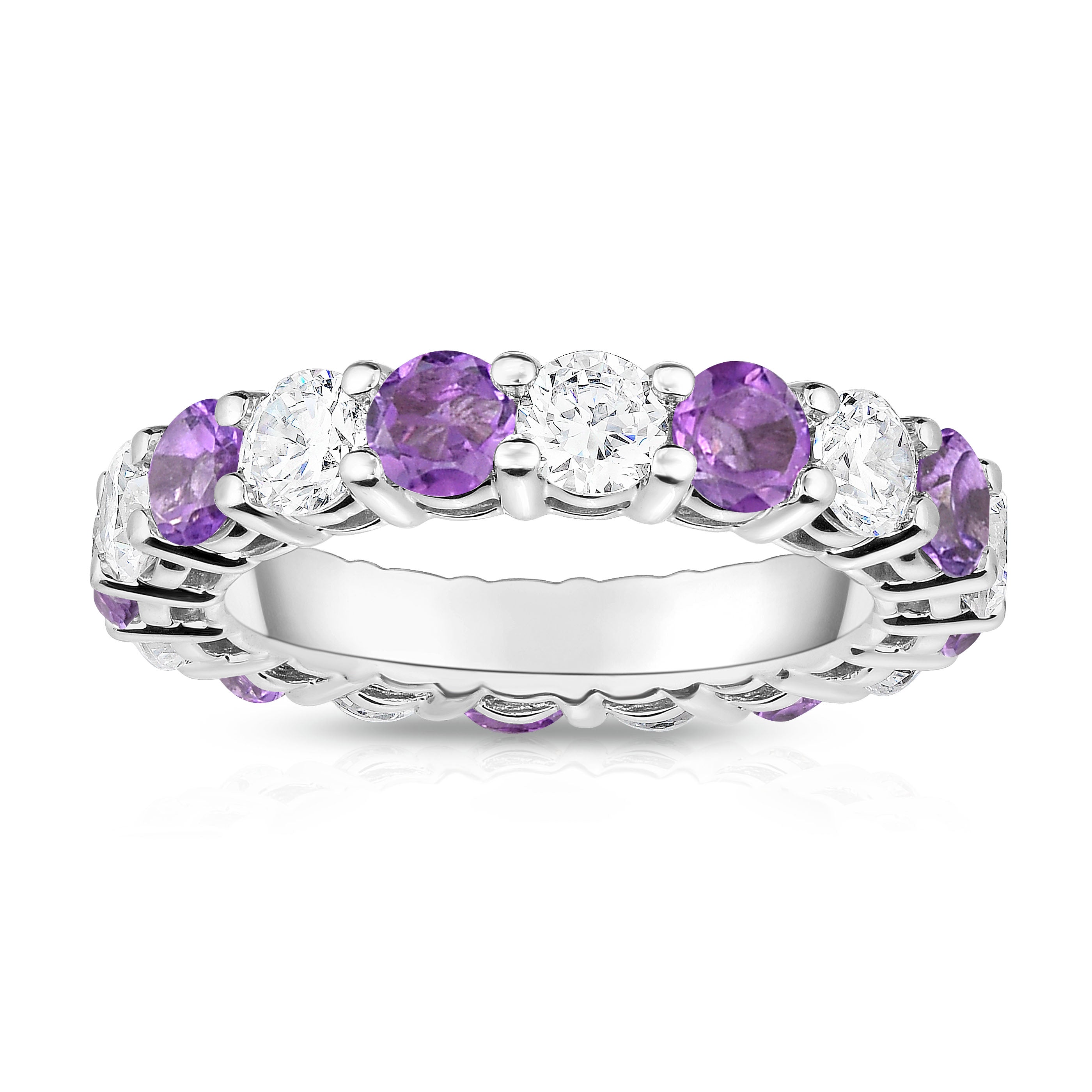 4.50Cttw Gemstone & Diamond Eternity Ring in 14K White Gold