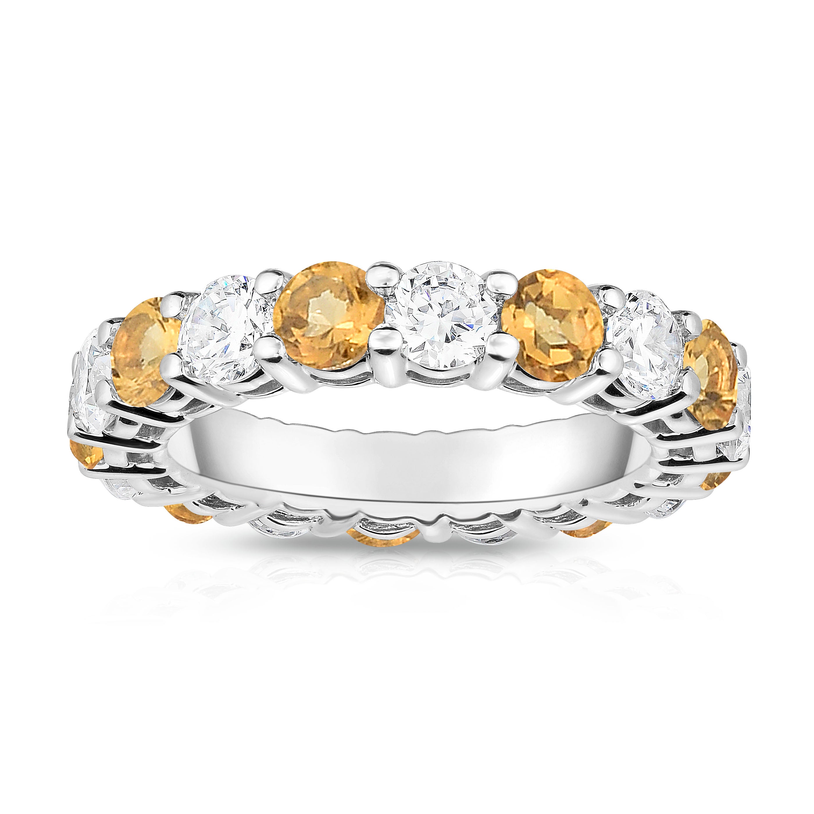 4.50Cttw Gemstone & Diamond Eternity Ring in 14K White Gold