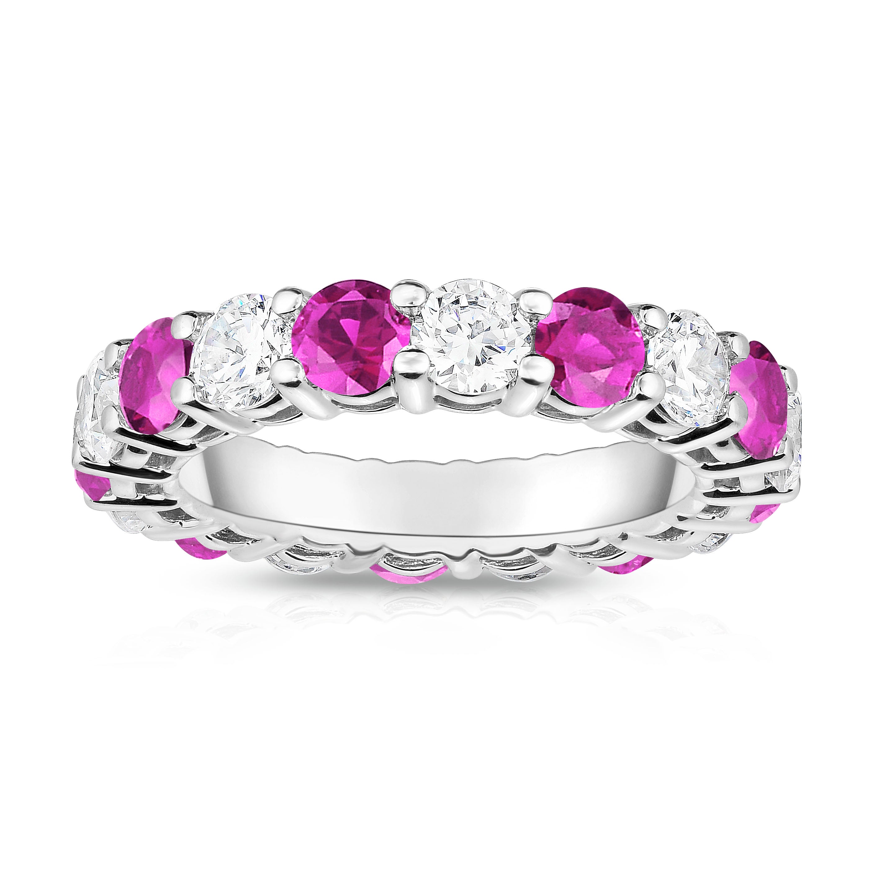 4.50Cttw Gemstone & Diamond Eternity Ring in 14K White Gold