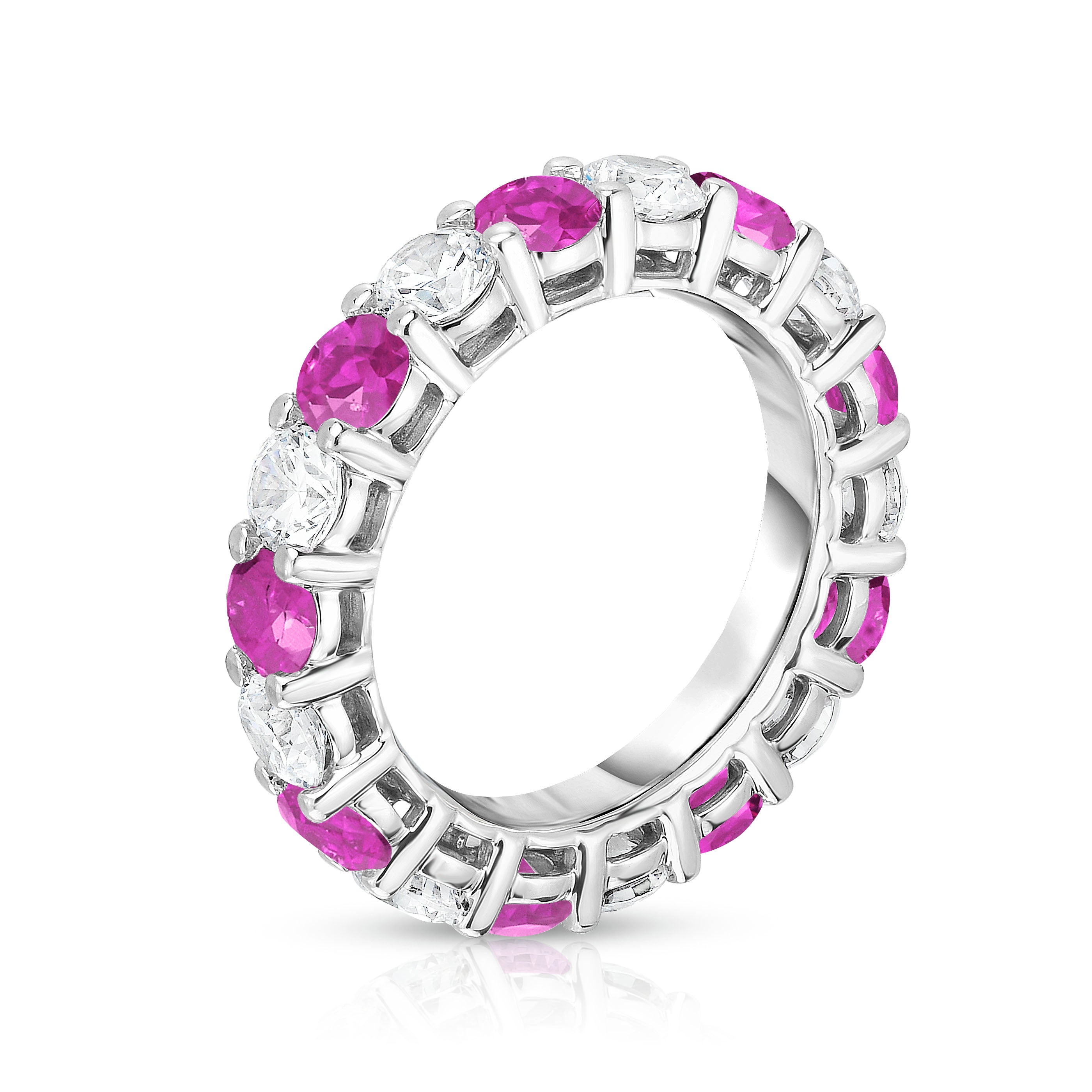 4.50Cttw Gemstone & Diamond Eternity Ring in 14K White Gold