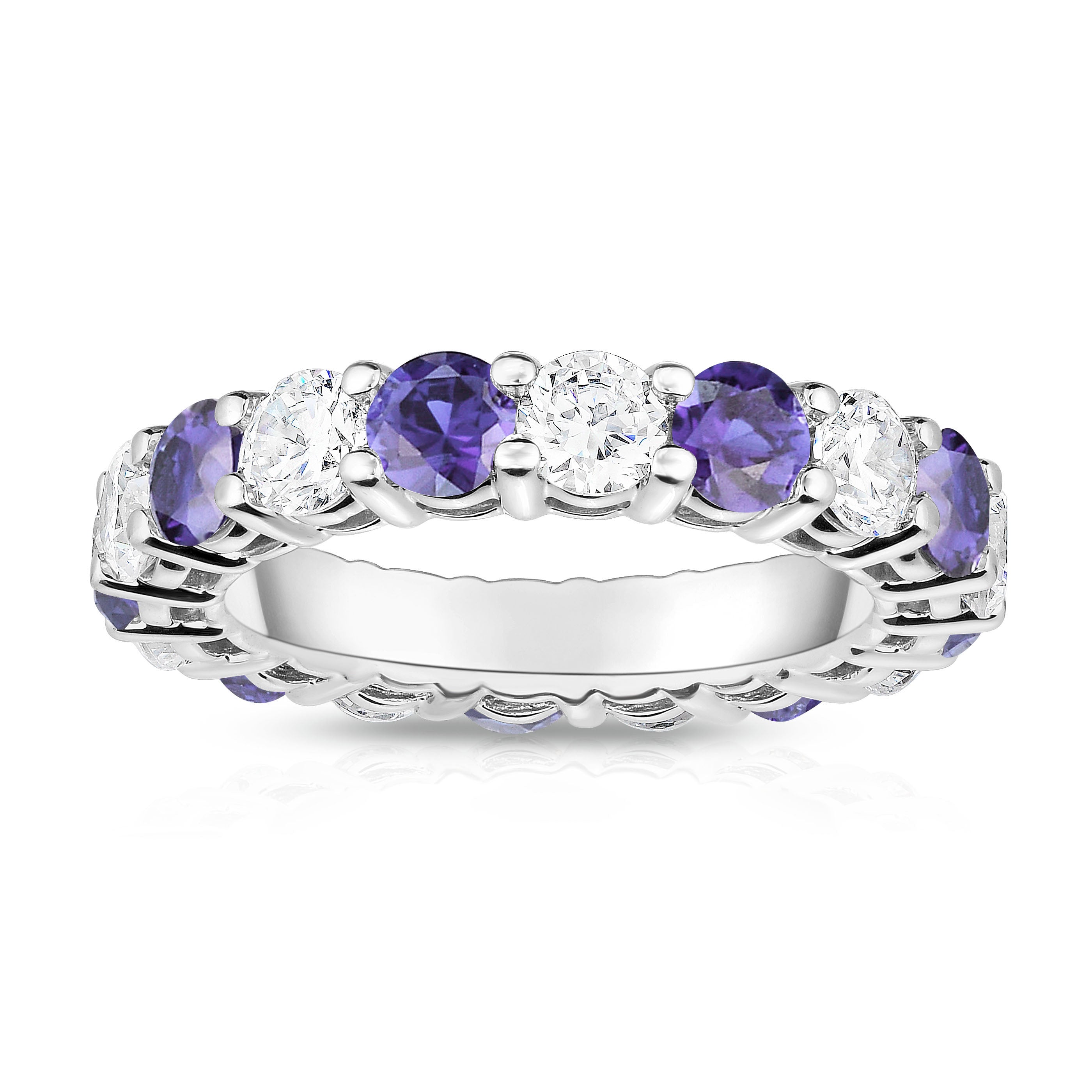 4.50Cttw Gemstone & Diamond Eternity Ring in 14K White Gold