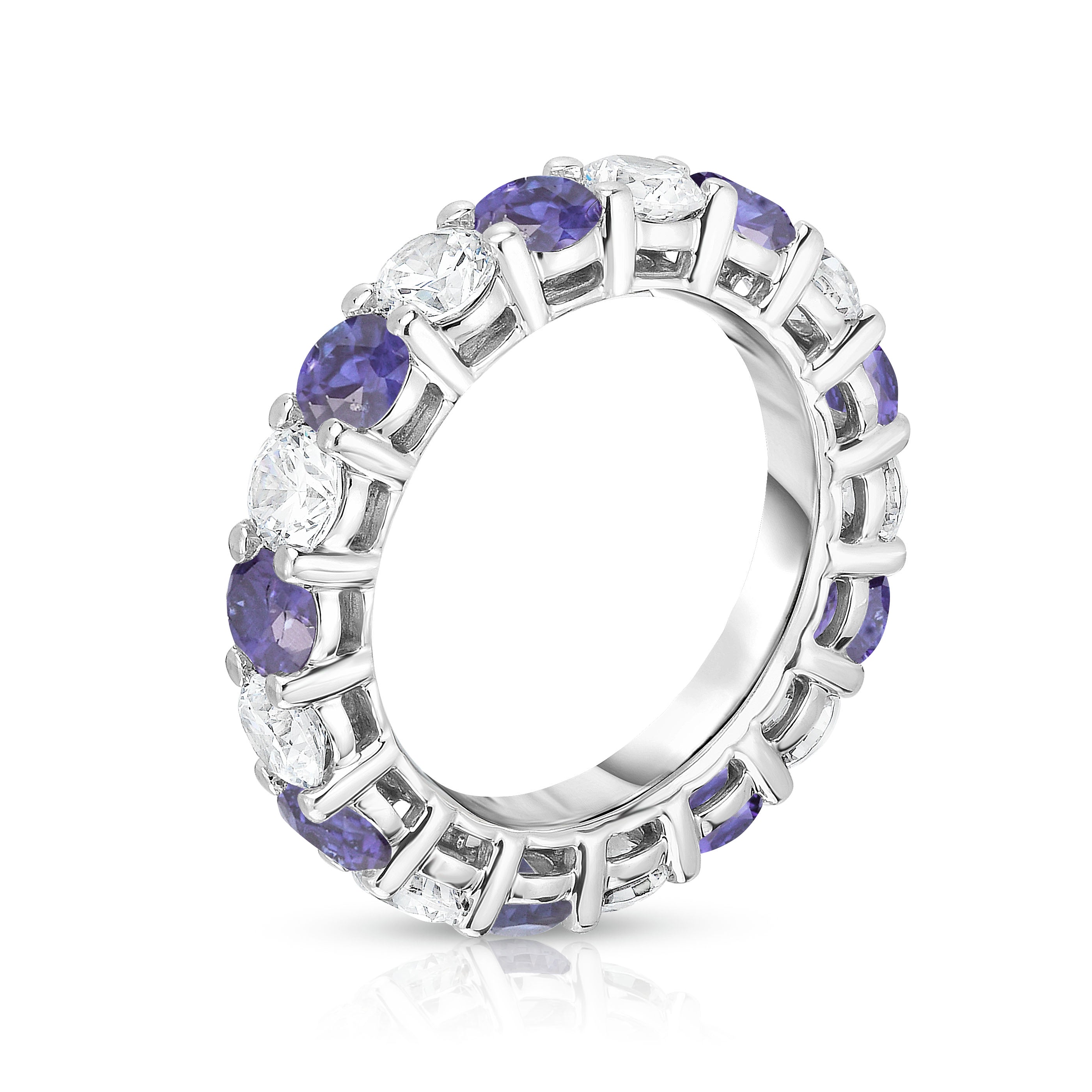4.50Cttw Gemstone & Diamond Eternity Ring in 14K White Gold