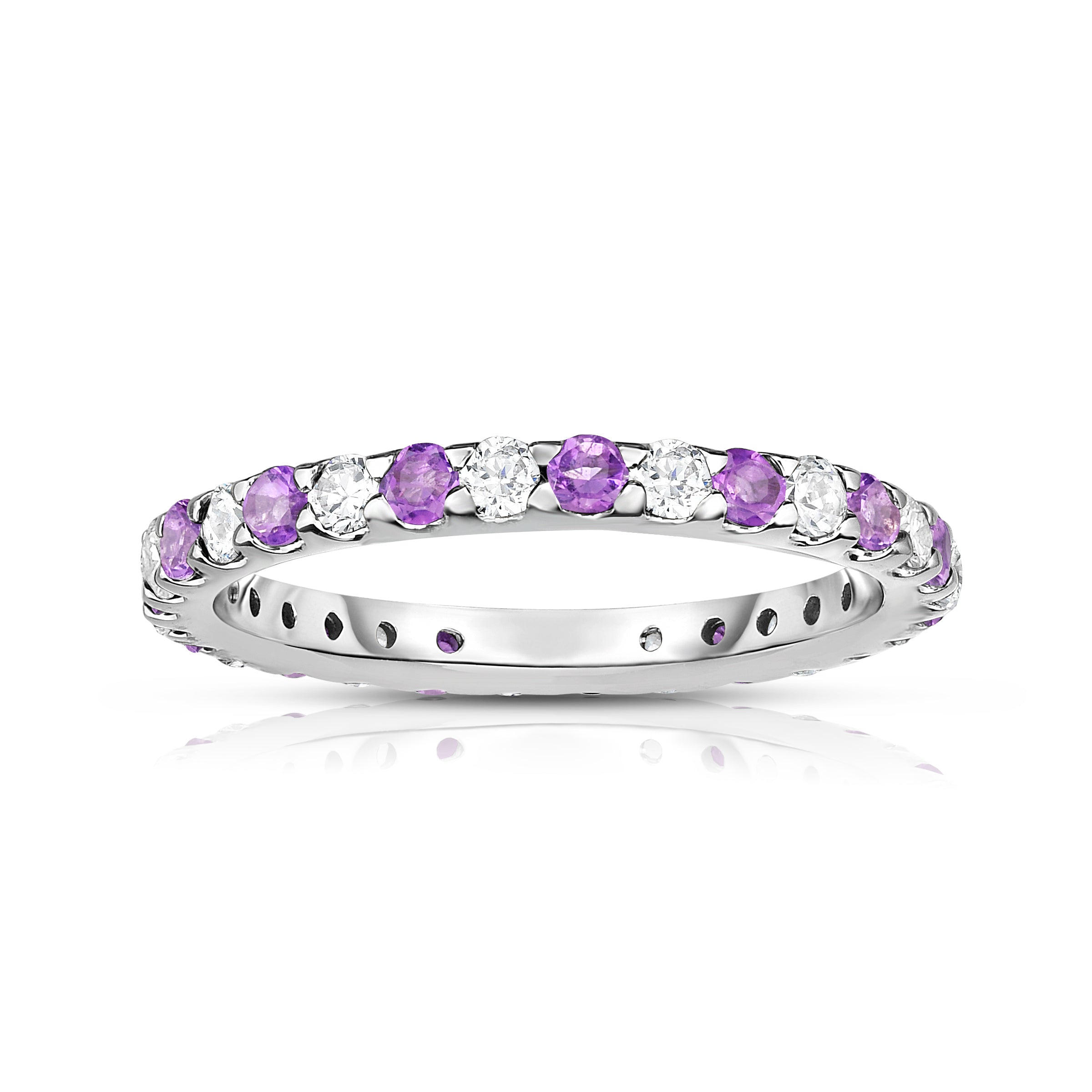 0.95Cttw Gemstone & Diamond Eternity Ring in 14K White Gold