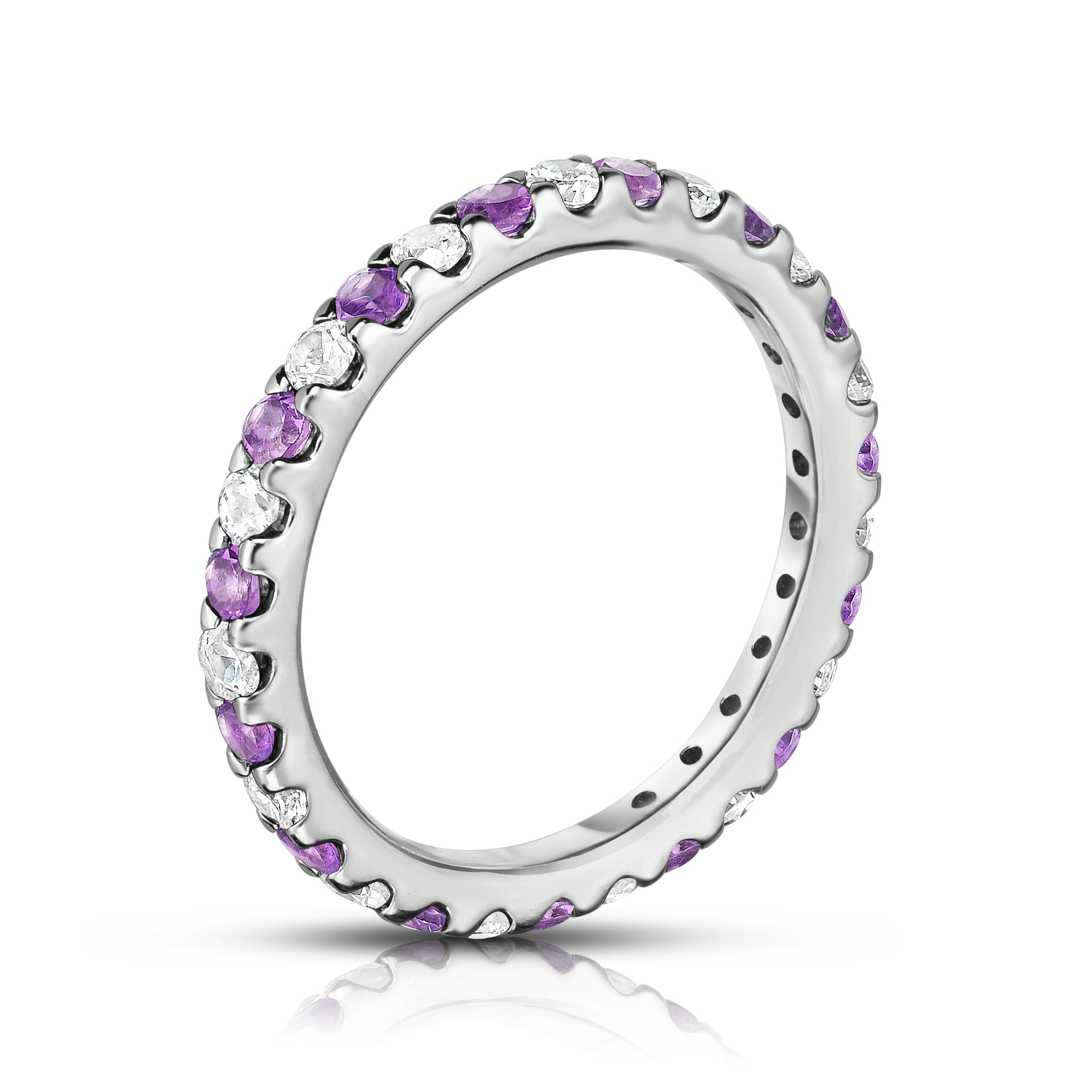 0.95Cttw Gemstone & Diamond Eternity Ring in 14K White Gold