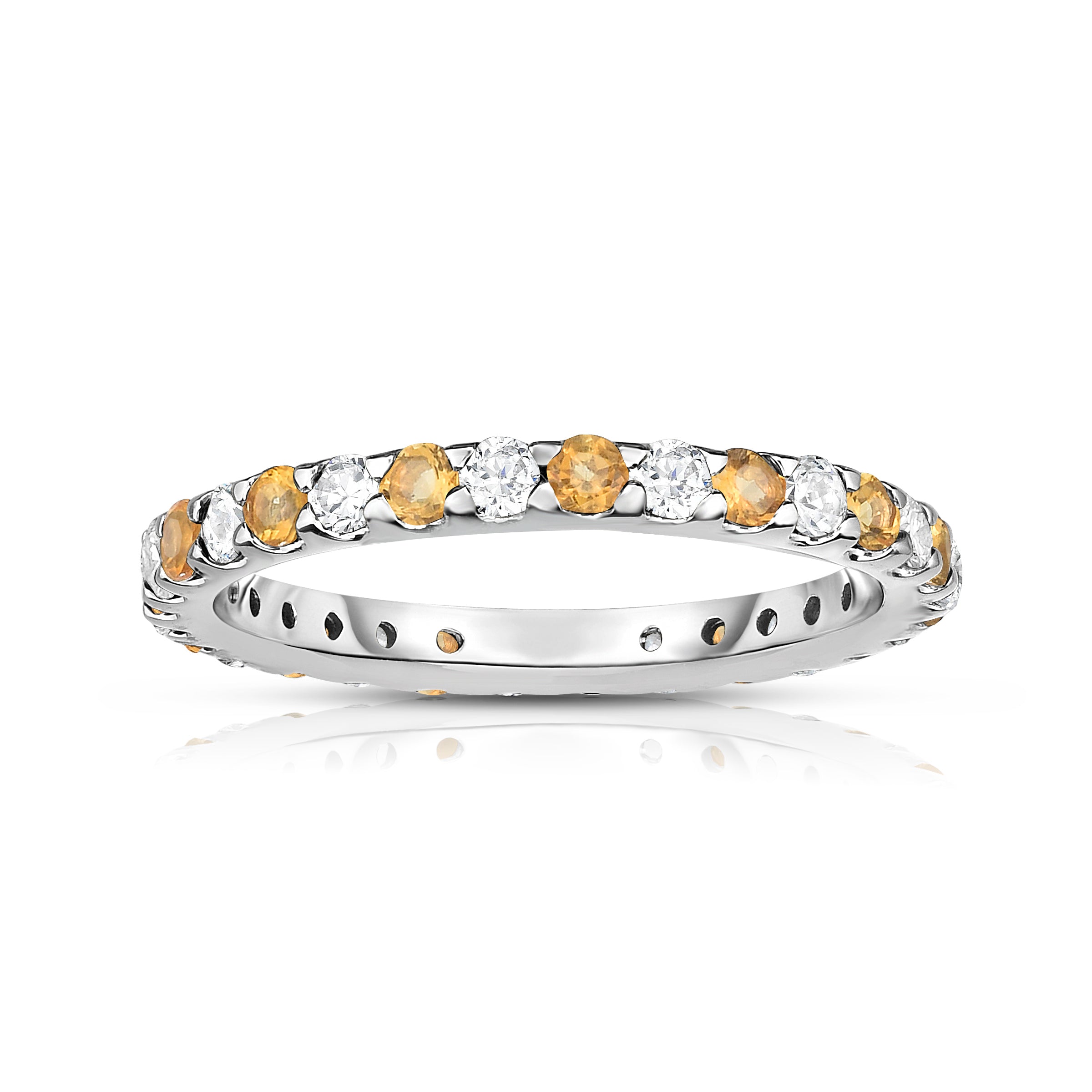 0.95Cttw Gemstone & Diamond Eternity Ring in 14K White Gold