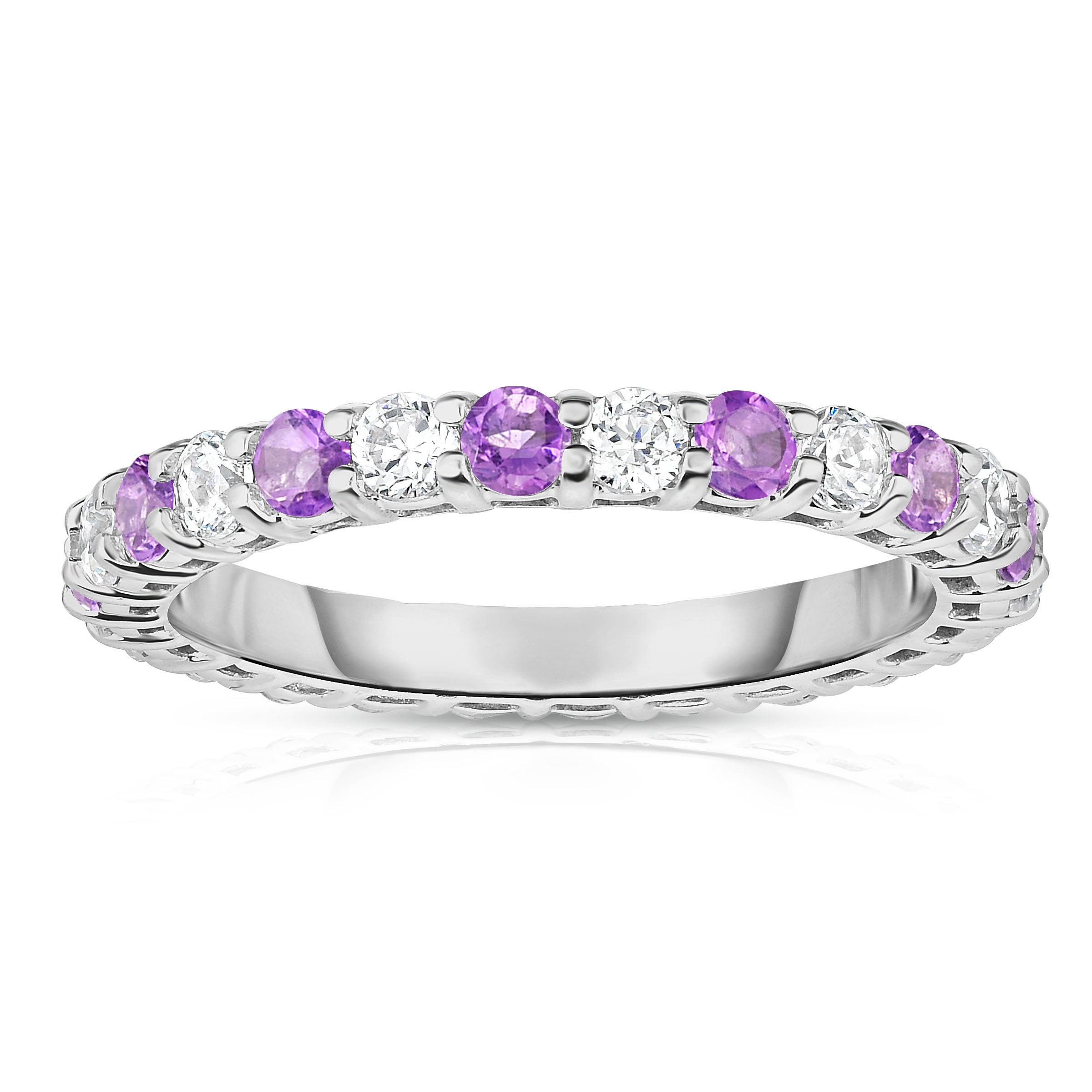 1.40Cttw Gemstone & Diamond Eternity Ring in 14K White Gold
