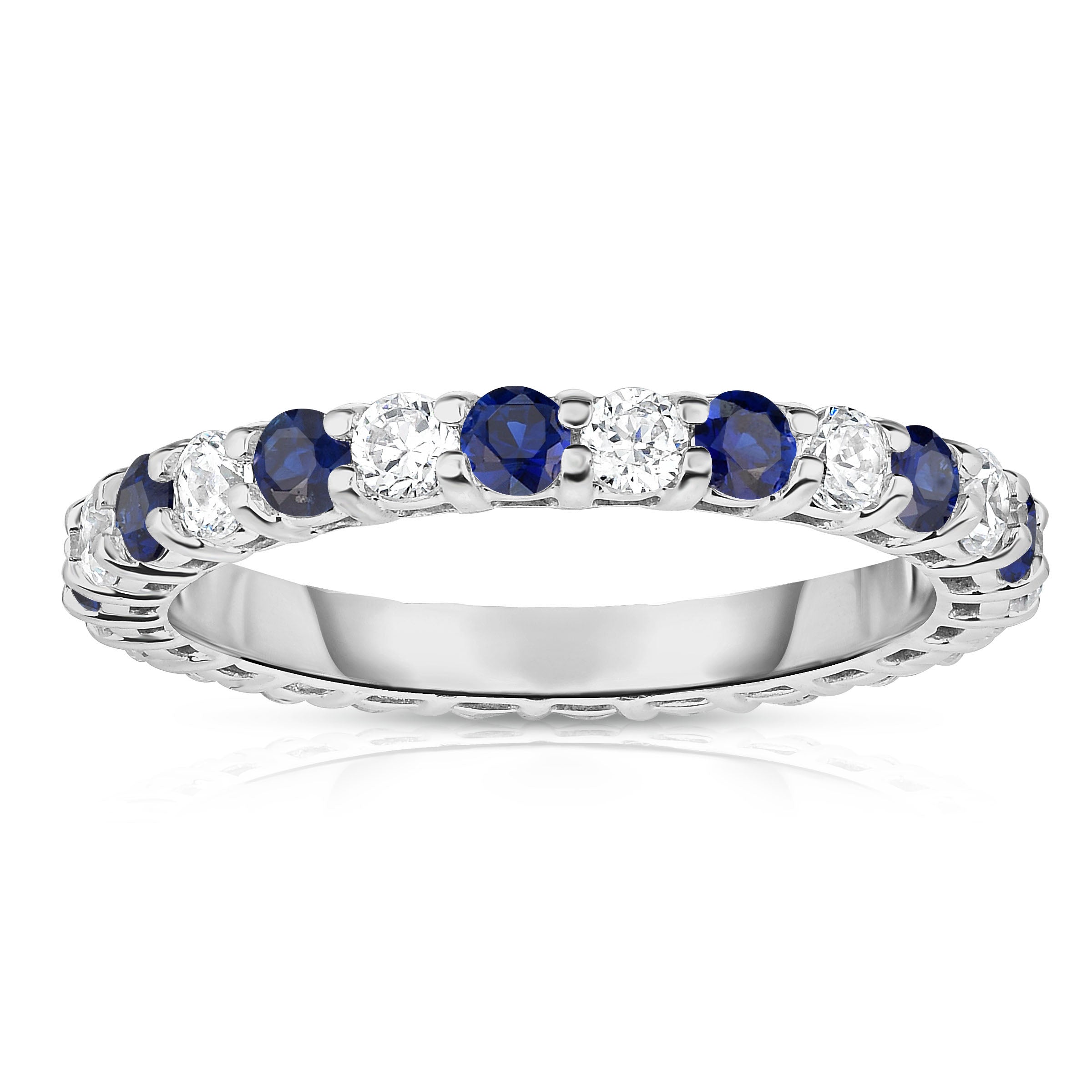 1.40Cttw Gemstone & Diamond Eternity Ring in 14K White Gold