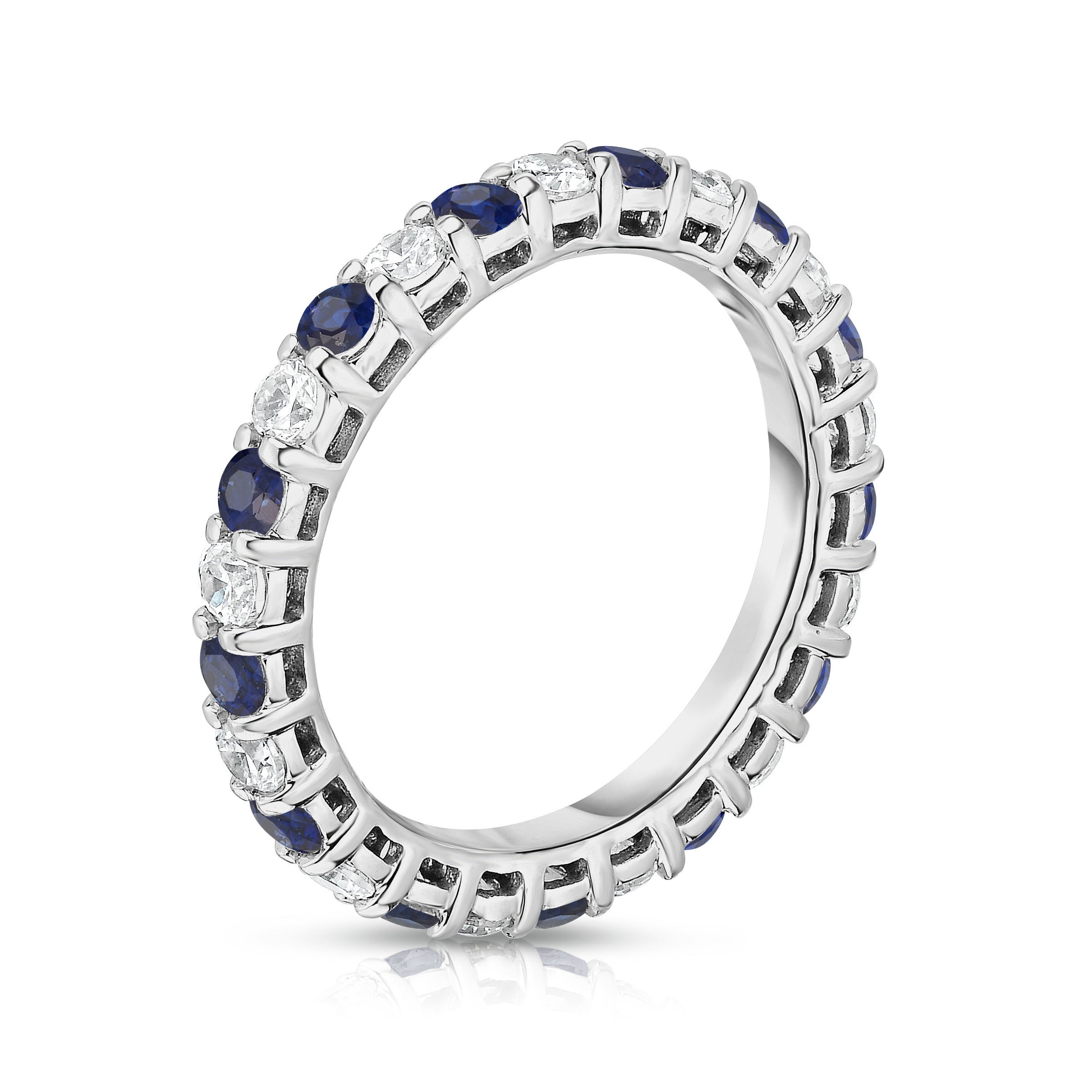 1.40Cttw Gemstone & Diamond Eternity Ring in 14K White Gold