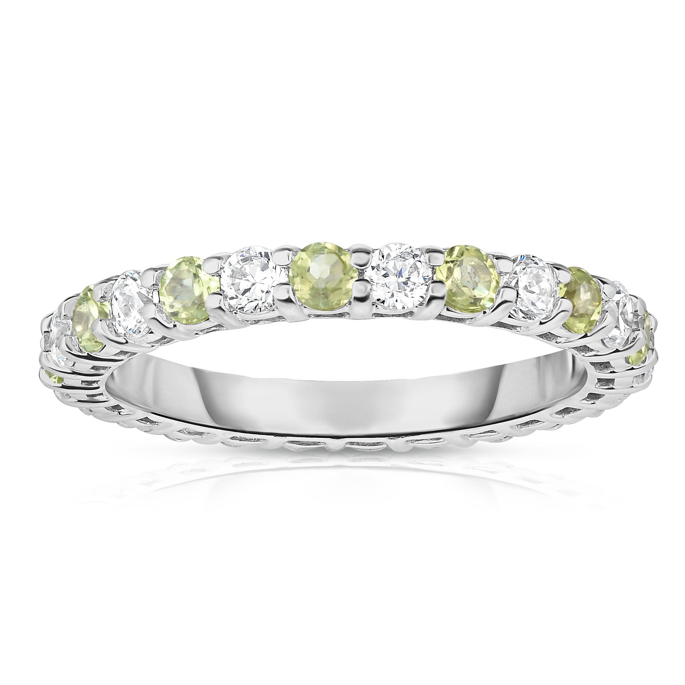 1.40Cttw Gemstone & Diamond Eternity Ring in 14K White Gold