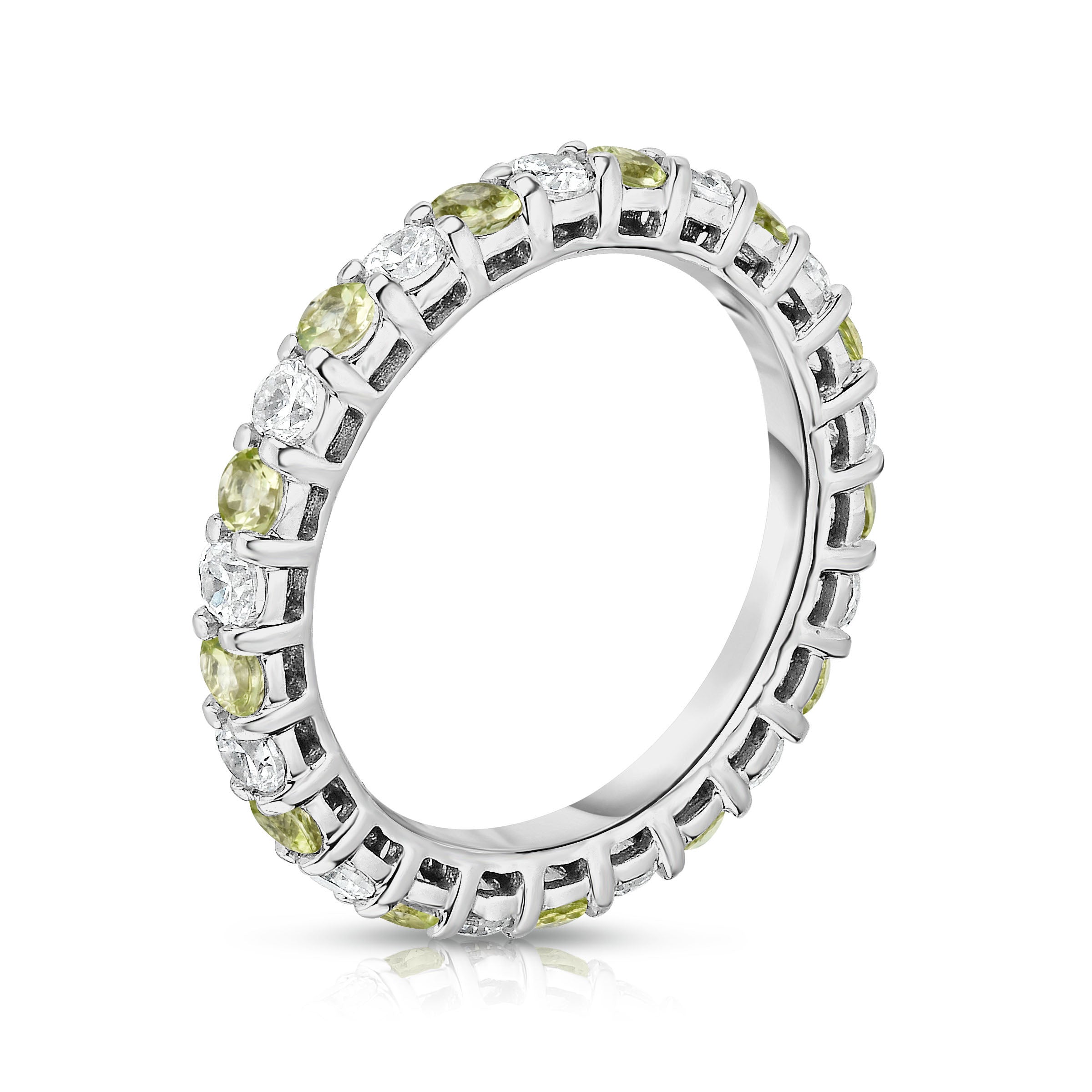 1.40Cttw Gemstone & Diamond Eternity Ring in 14K White Gold