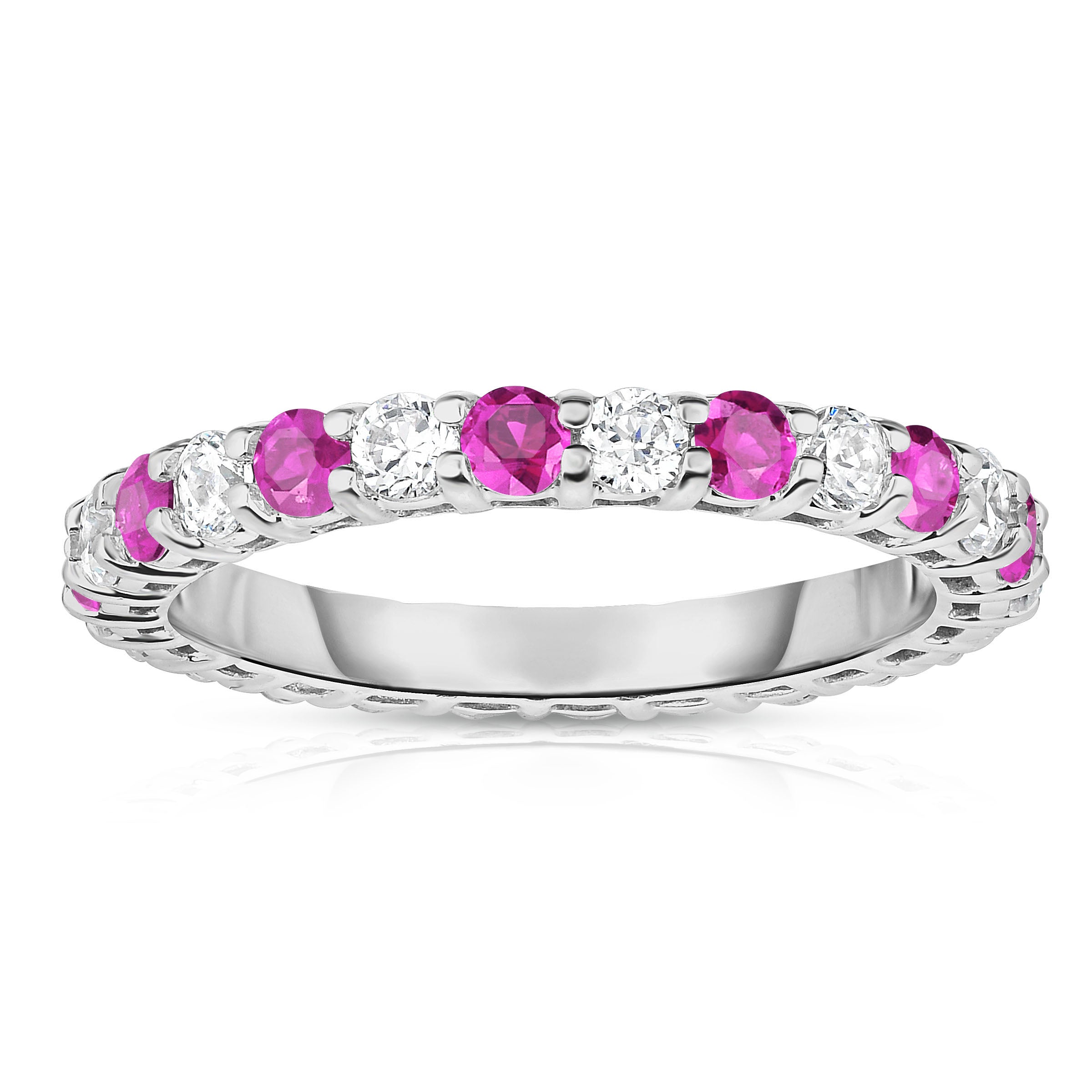 1.40Cttw Gemstone & Diamond Eternity Ring in 14K White Gold