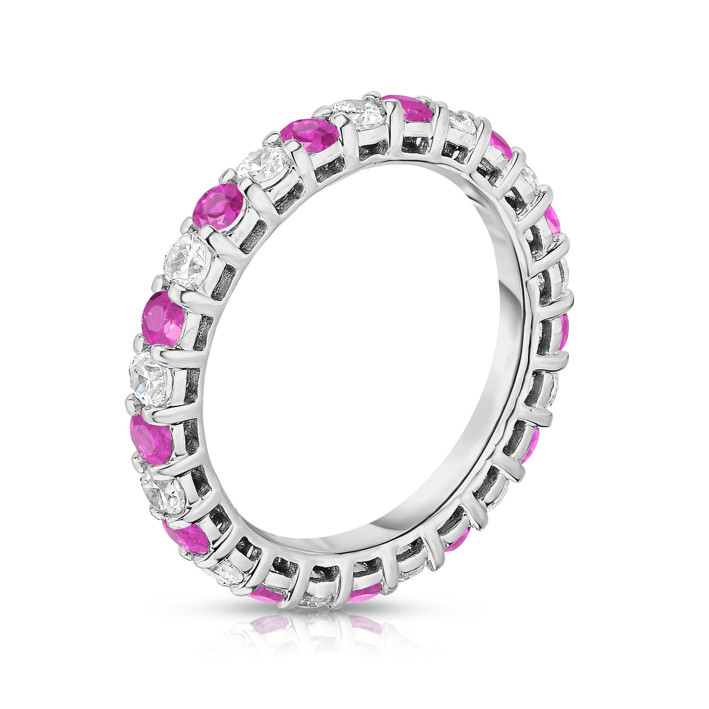 1.40Cttw Gemstone & Diamond Eternity Ring in 14K White Gold