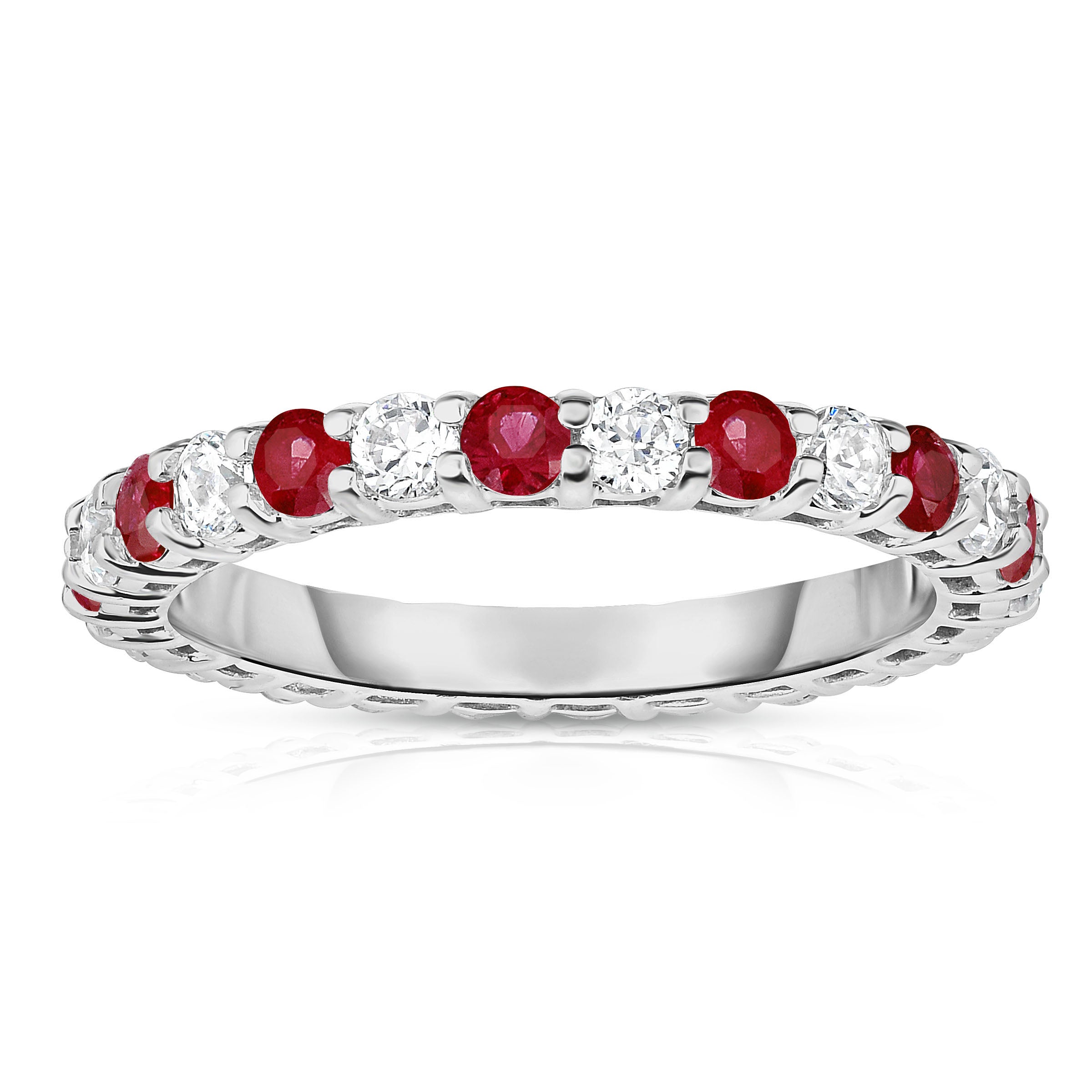 1.40Cttw Gemstone & Diamond Eternity Ring in 14K White Gold