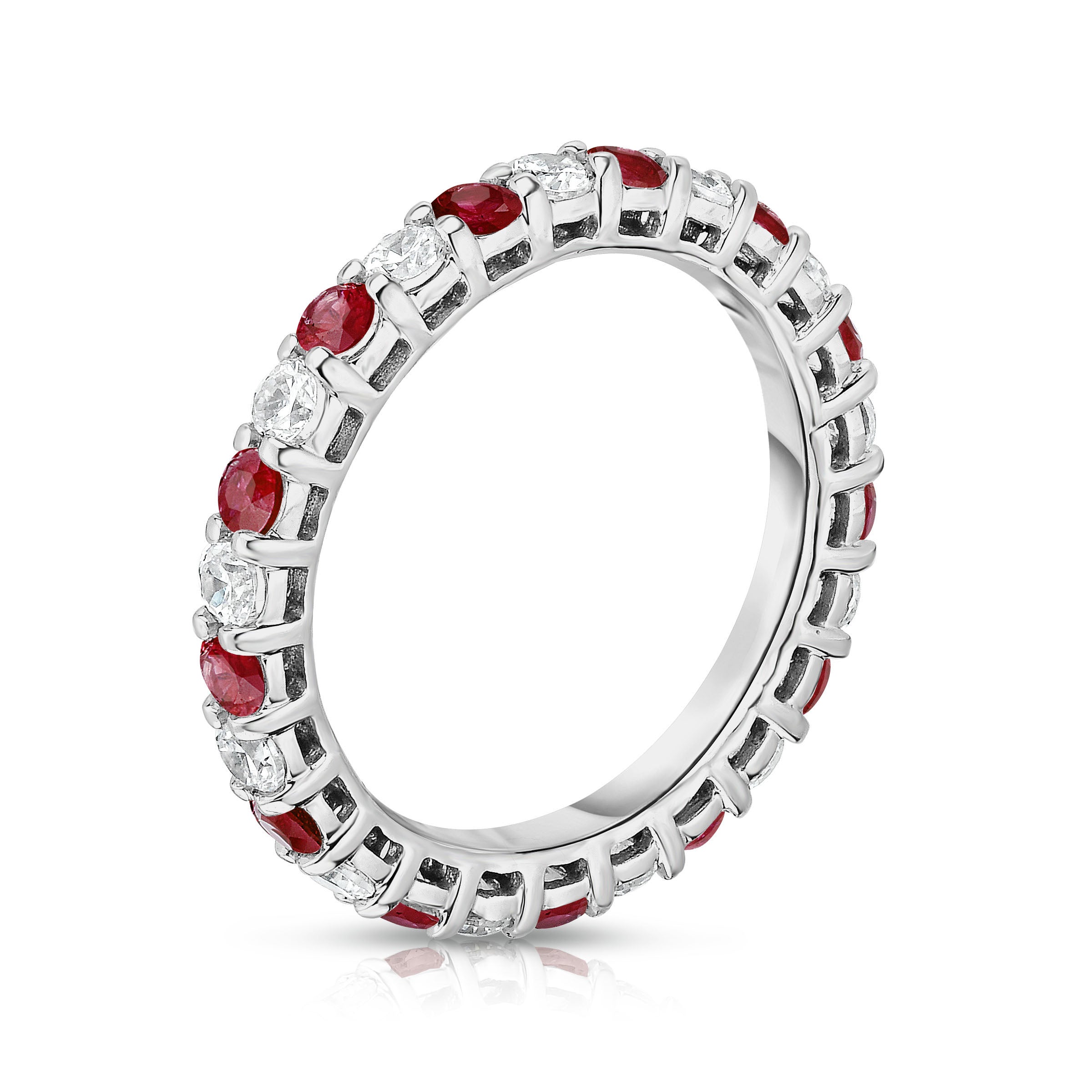 1.40Cttw Gemstone & Diamond Eternity Ring in 14K White Gold