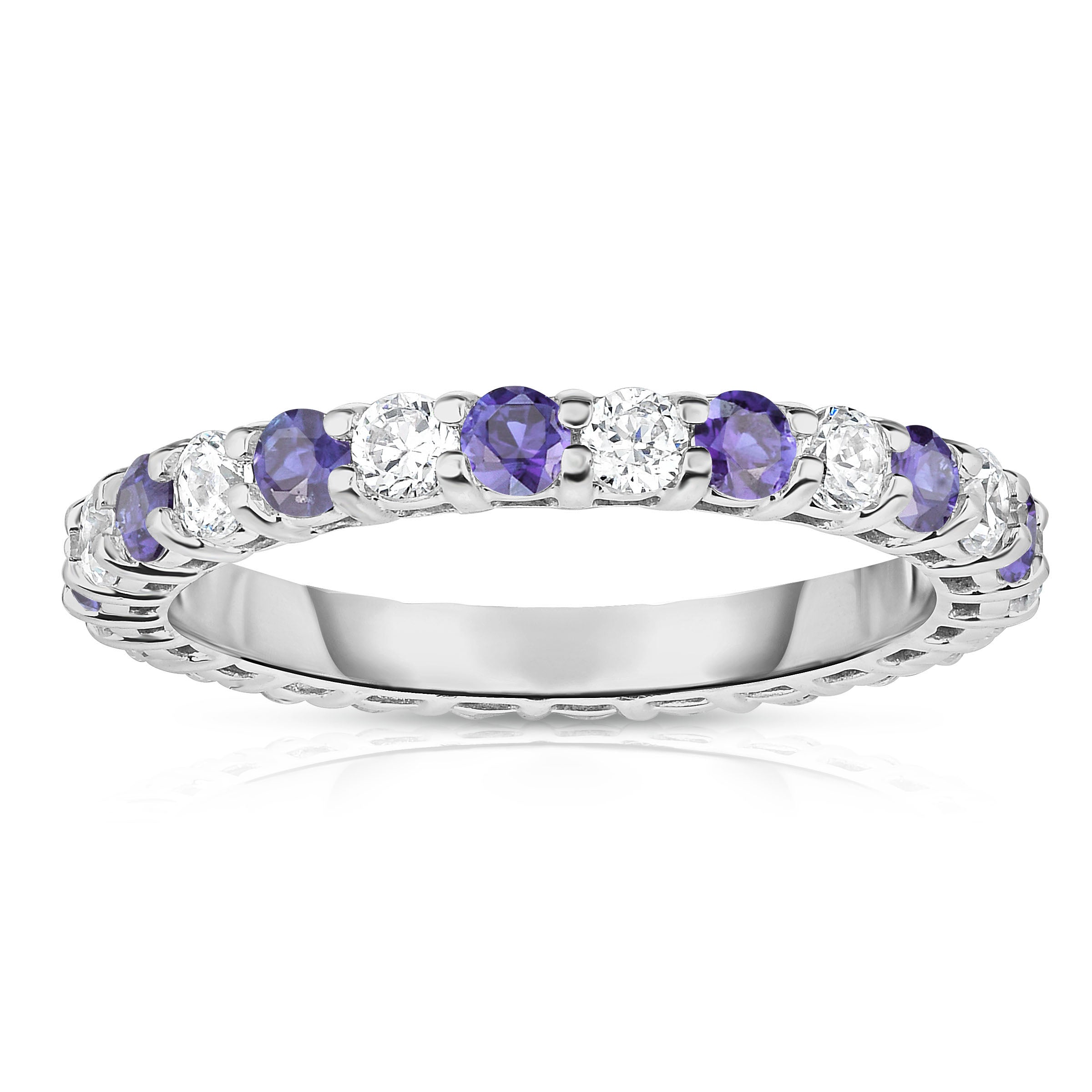 1.40Cttw Gemstone & Diamond Eternity Ring in 14K White Gold