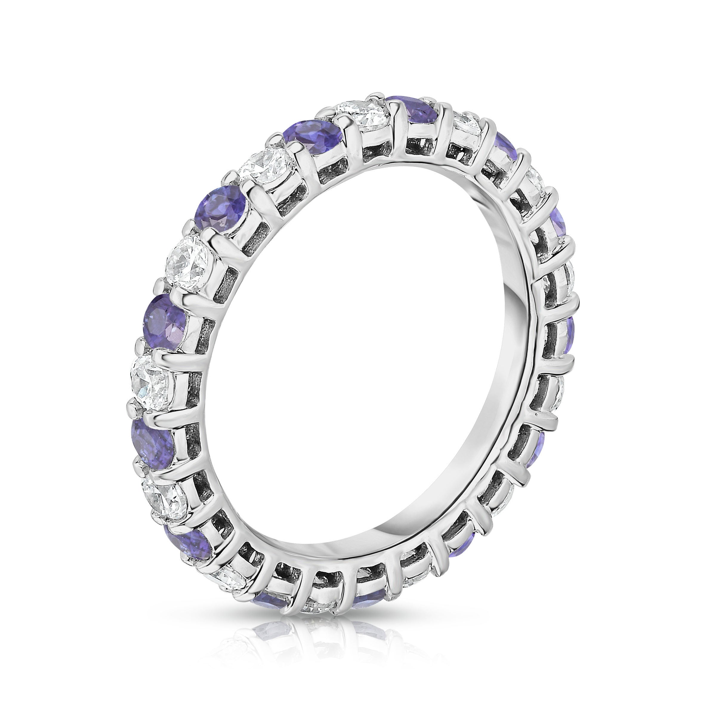 1.40Cttw Gemstone & Diamond Eternity Ring in 14K White Gold