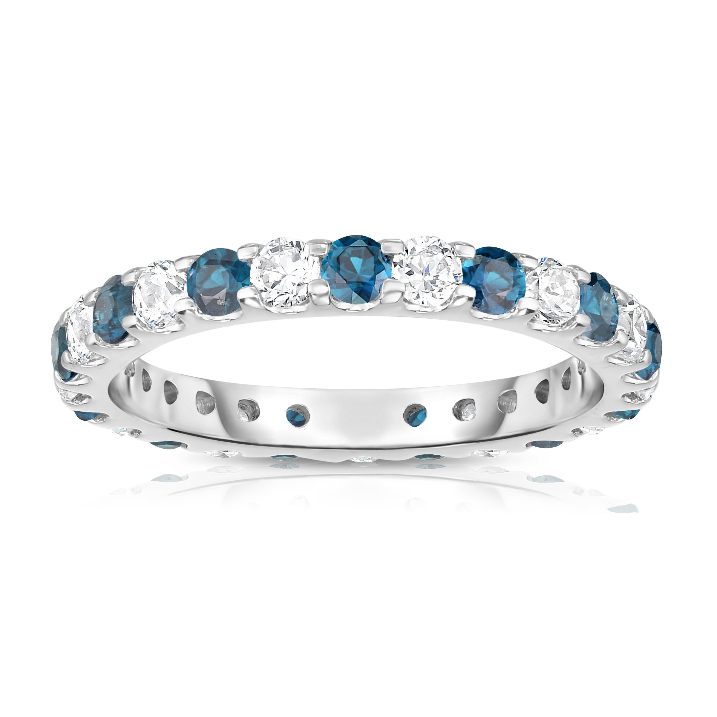 1.30Cttw Gemstone & Diamond Eternity Ring in 14K White Gold