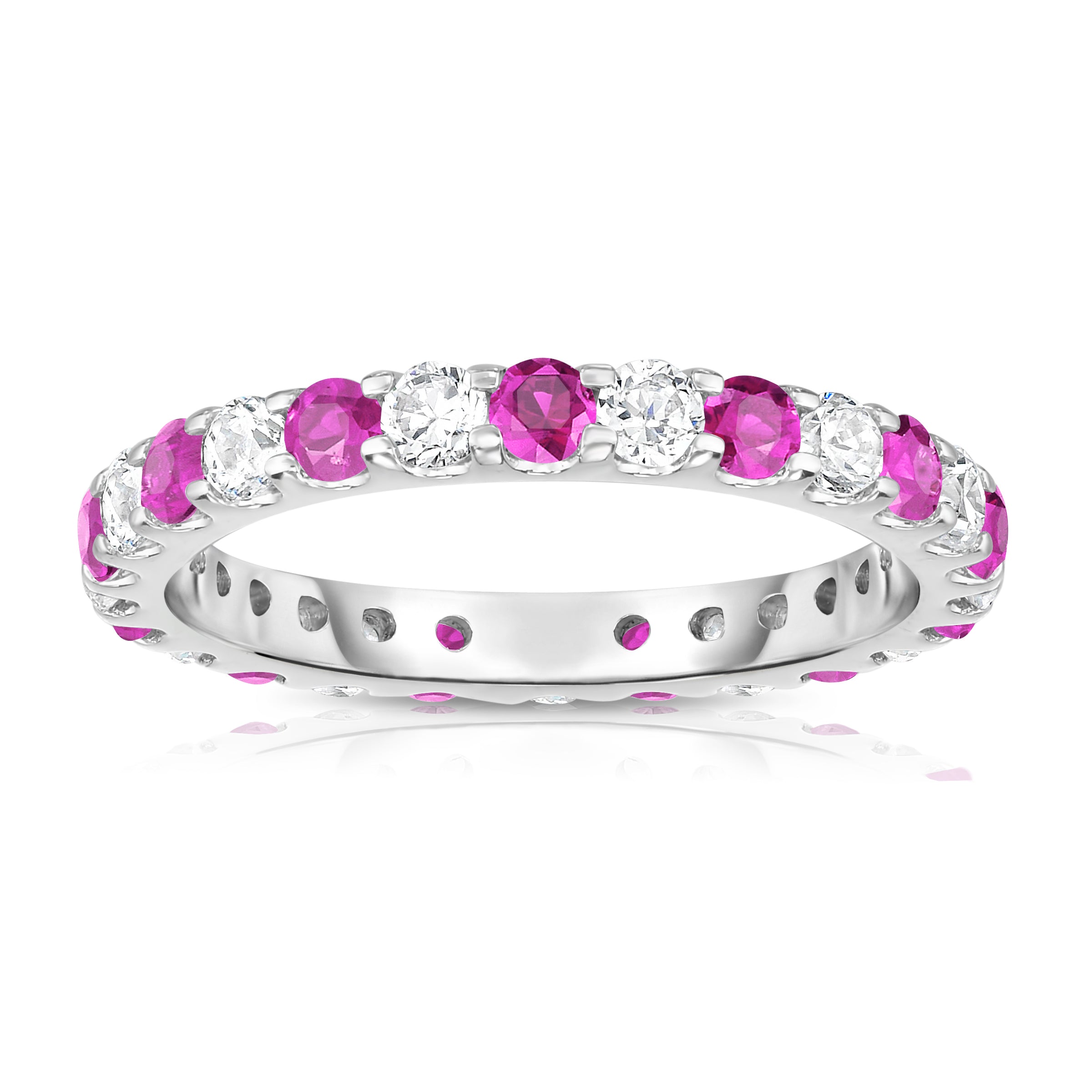 1.30Cttw Gemstone & Diamond Eternity Ring in 14K White Gold