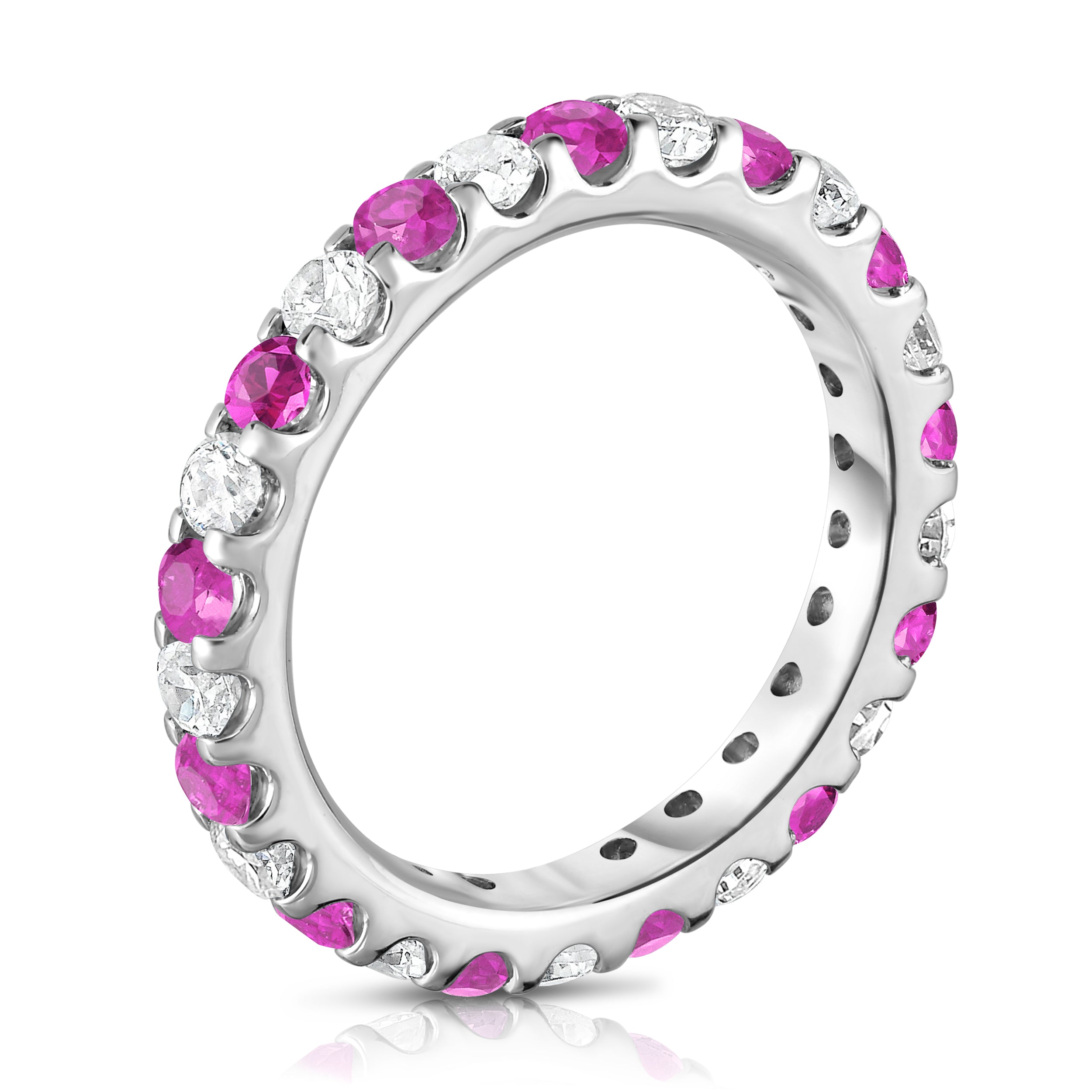 1.30Cttw Gemstone & Diamond Eternity Ring in 14K White Gold