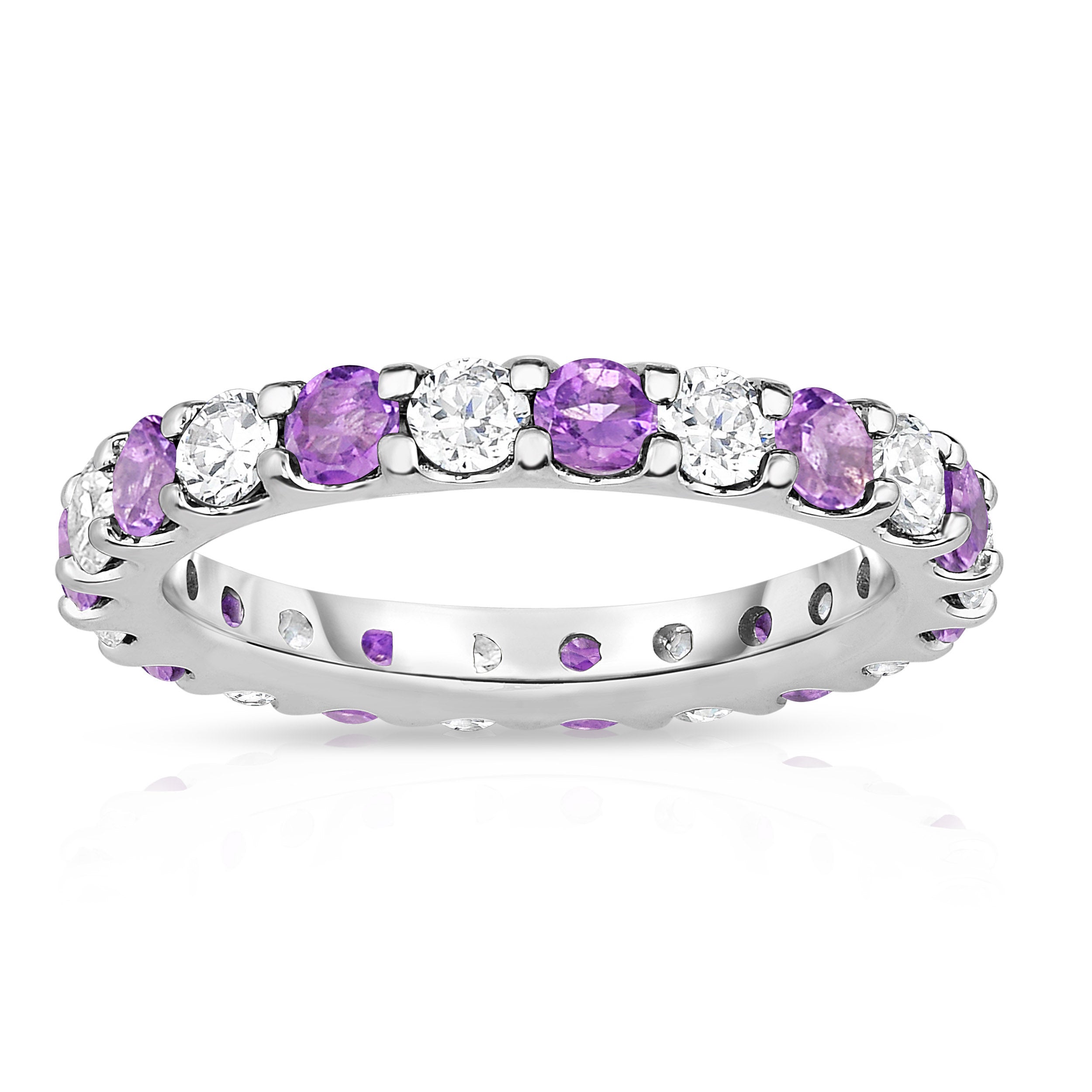 1.30Cttw Gemstone & Diamond Eternity Ring in 14K White Gold