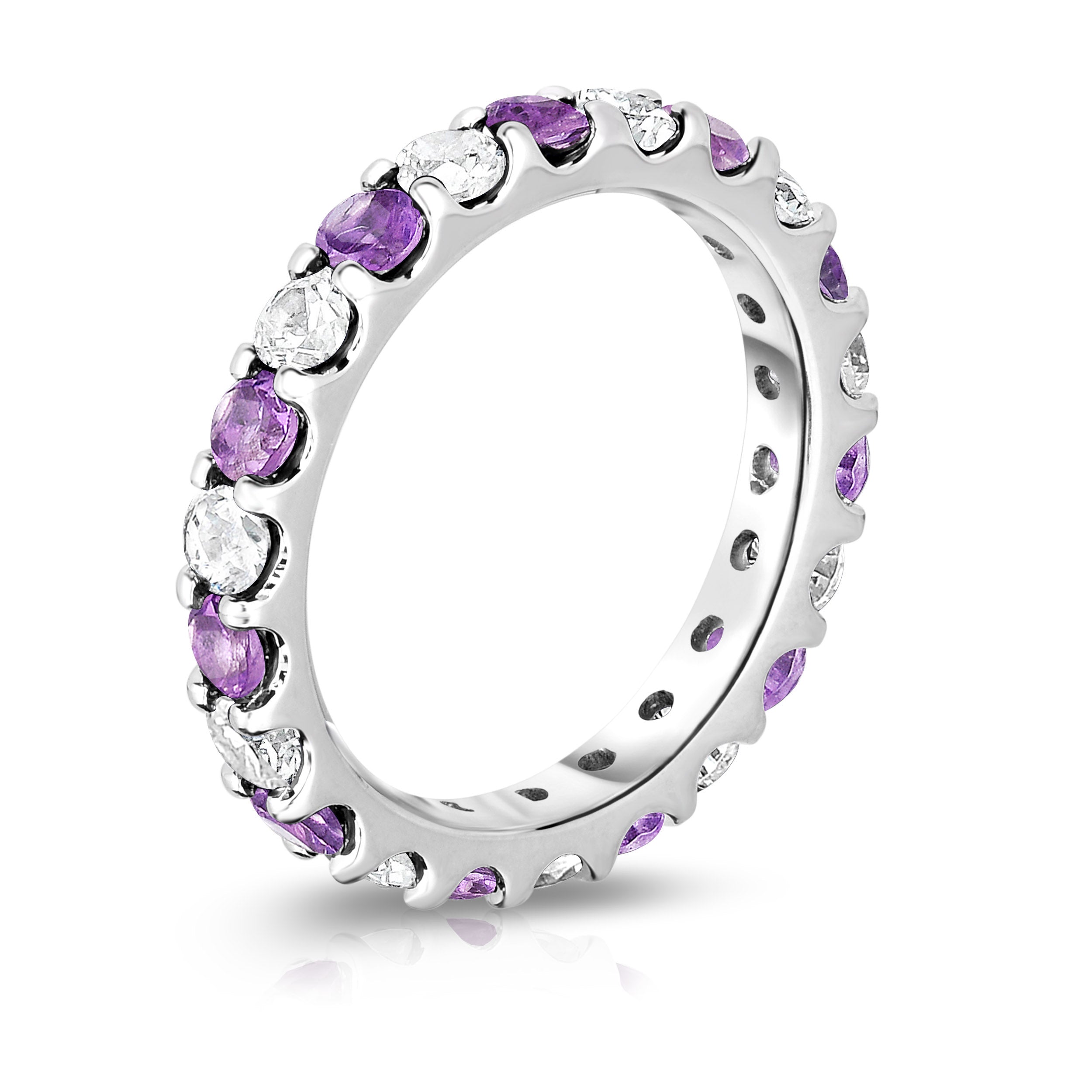 1.30Cttw Gemstone & Diamond Eternity Ring in 14K White Gold