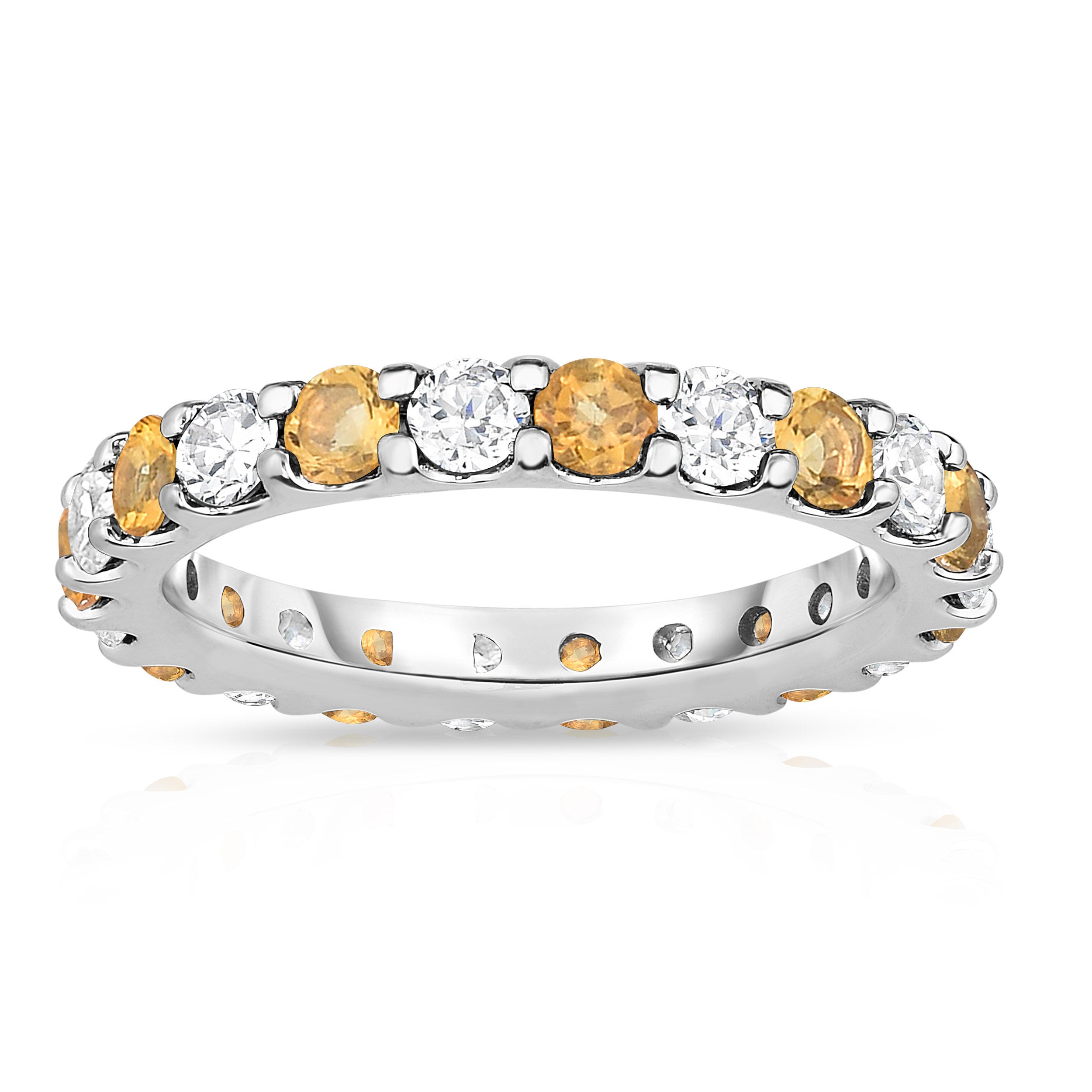 1.30Cttw Gemstone & Diamond Eternity Ring in 14K White Gold